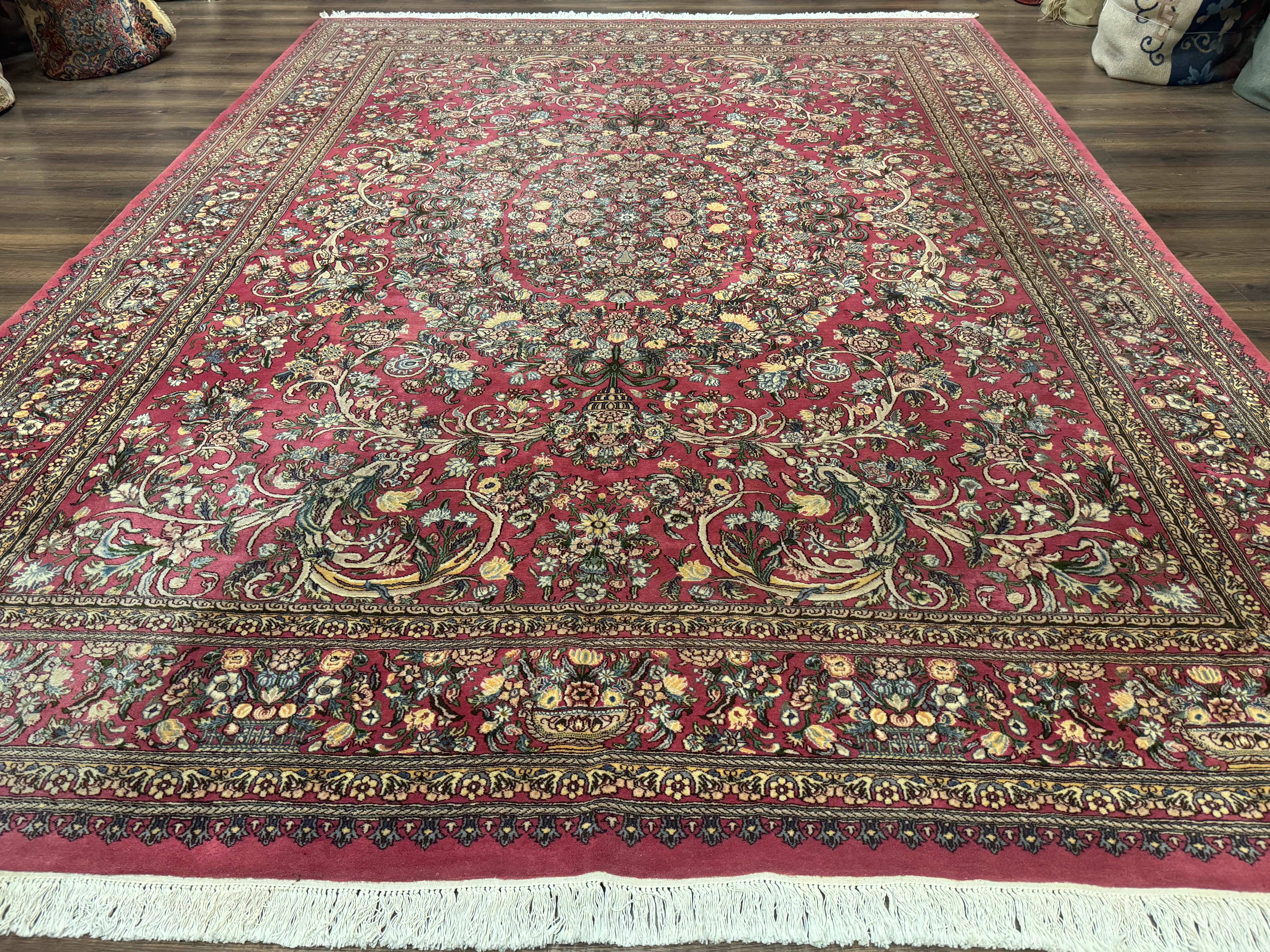 Sino Persian Rug 9x12, Fine 290 KPSI, Rose-Red, Floral Allover - Jewel Rugs