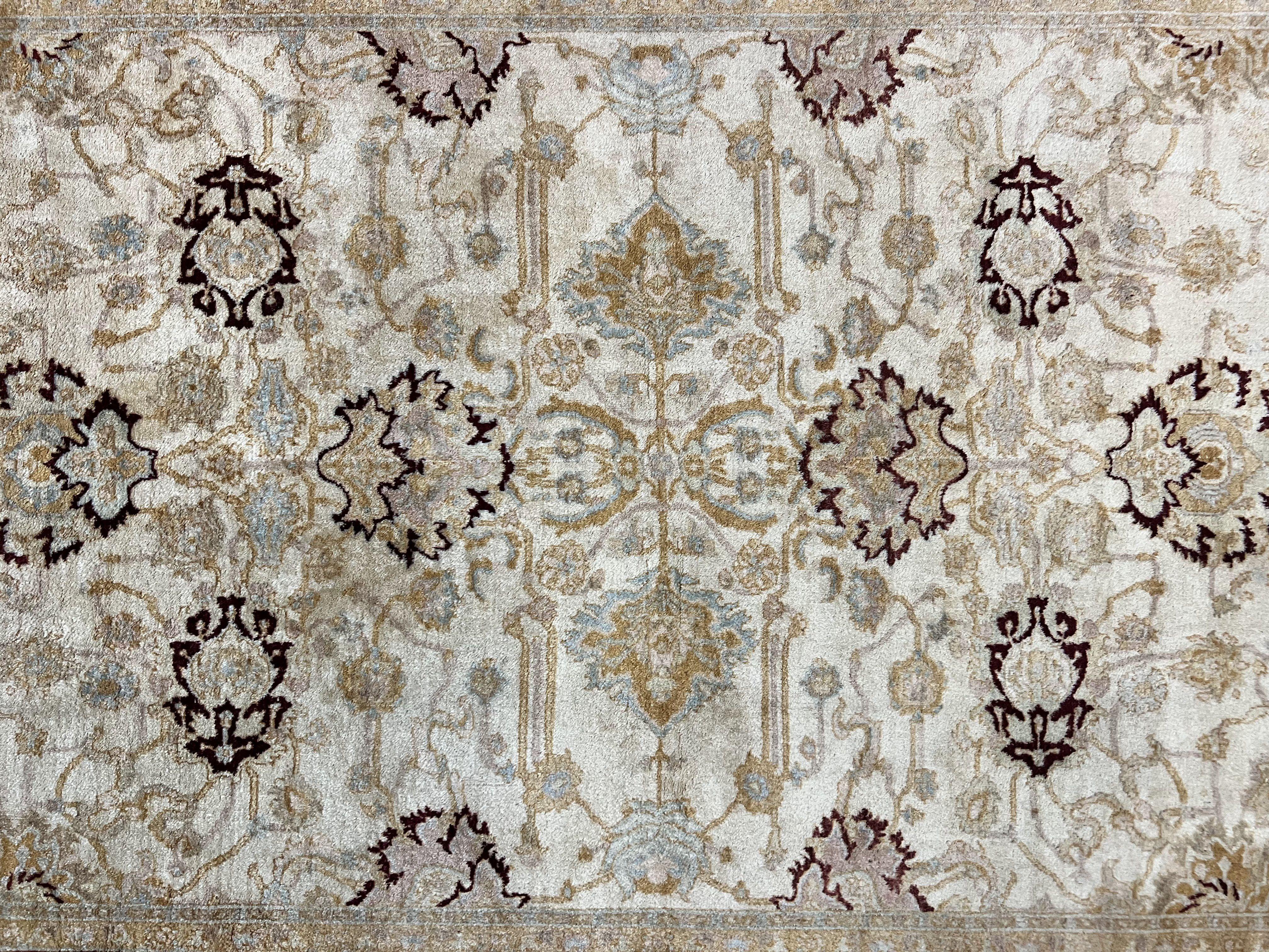 Peshawar Rug 5x7, Beige and Maroon, Vintage Handmade Wool Traditional Carpet 5 x 7 ft, Pakistani Rug, Agra Pattern, Very Fine 260 KPSI - Jewel Rugs