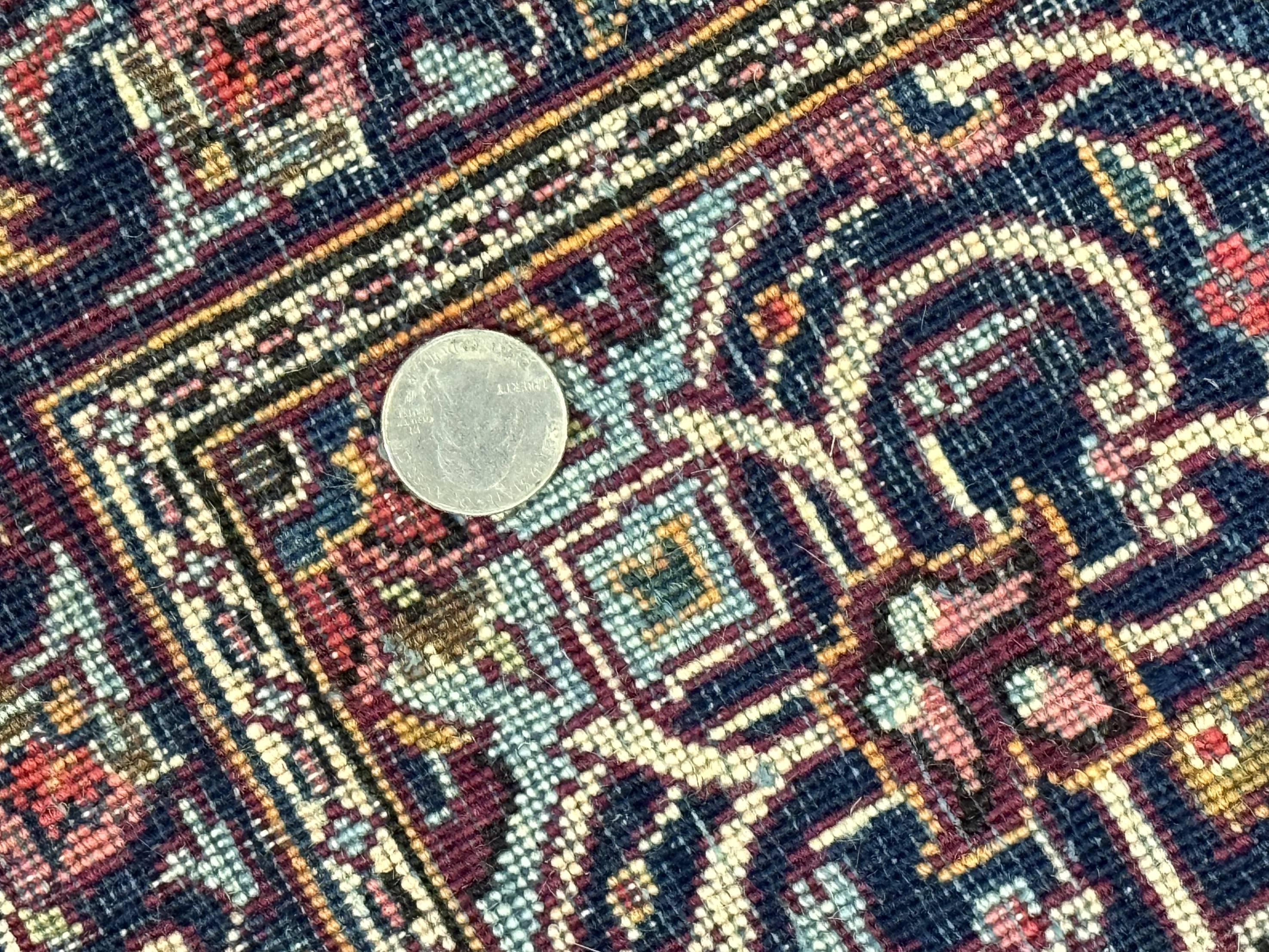 Small Persian Kashan Rug 2x3, Red and Navy Blue, Handmade Vintage Wool Semi Antique Persian Carpet, Semi Open Field - Jewel Rugs