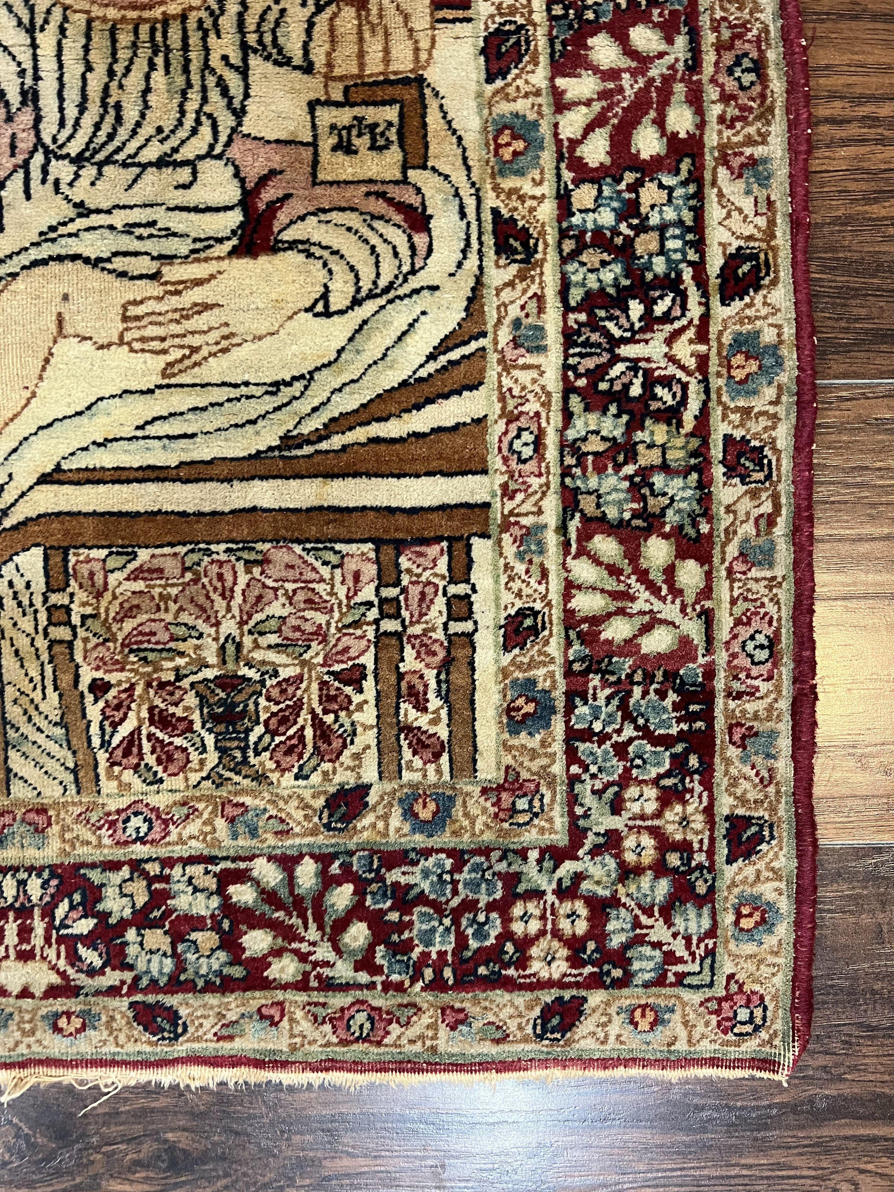 Antique Persian Pictorial Rug 2x3, Virgin Mary and Young Jesus, Rare Christian Kirman Lavar Rug, Hand Knotted Wool Carpet, Collectible - Jewel Rugs