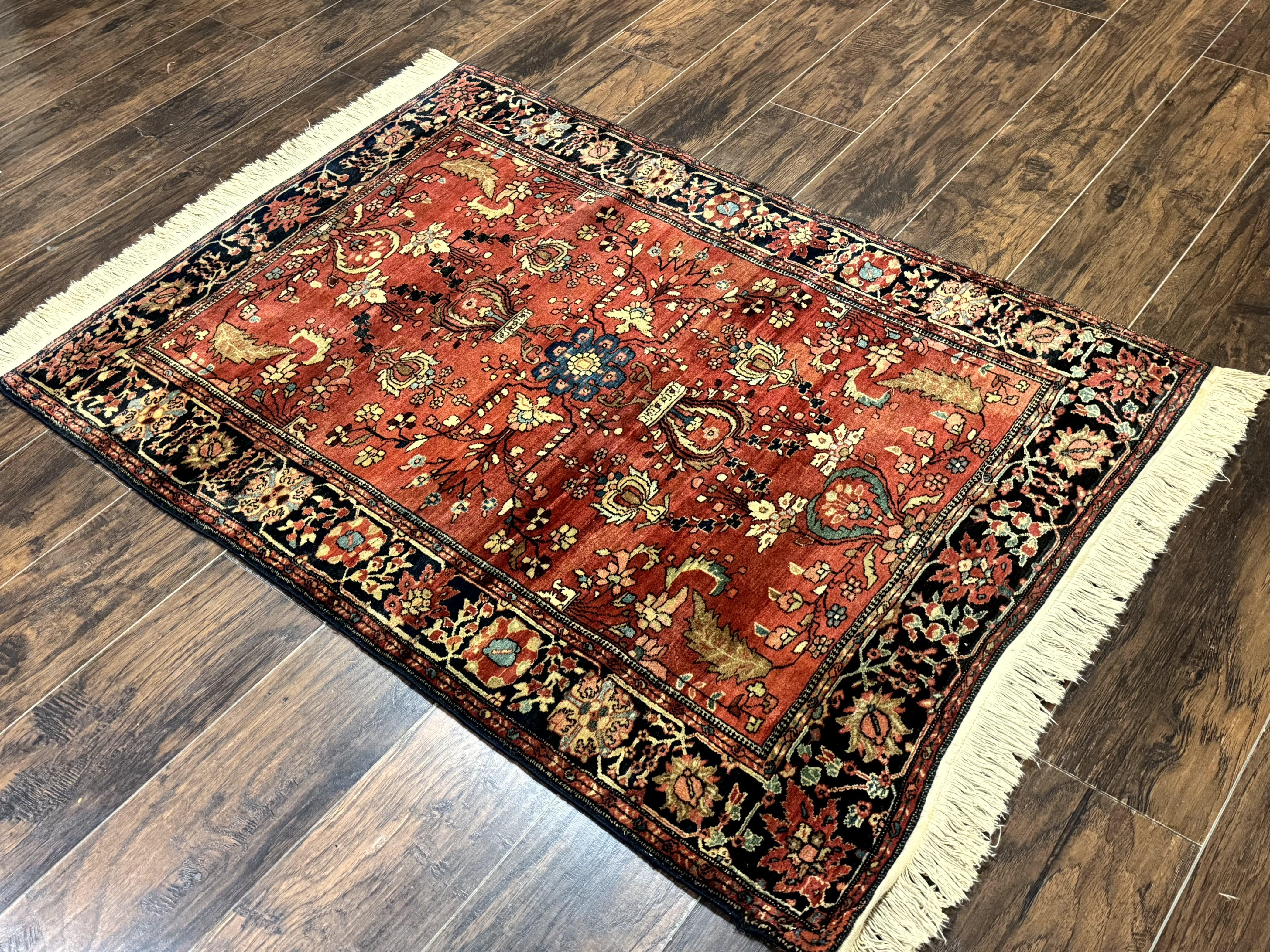 Antique Persian Farahan Sarouk Rug 3.6 x 5, Red, Floral, Traditional Rug, Fine 210 KPSI - Jewel Rugs