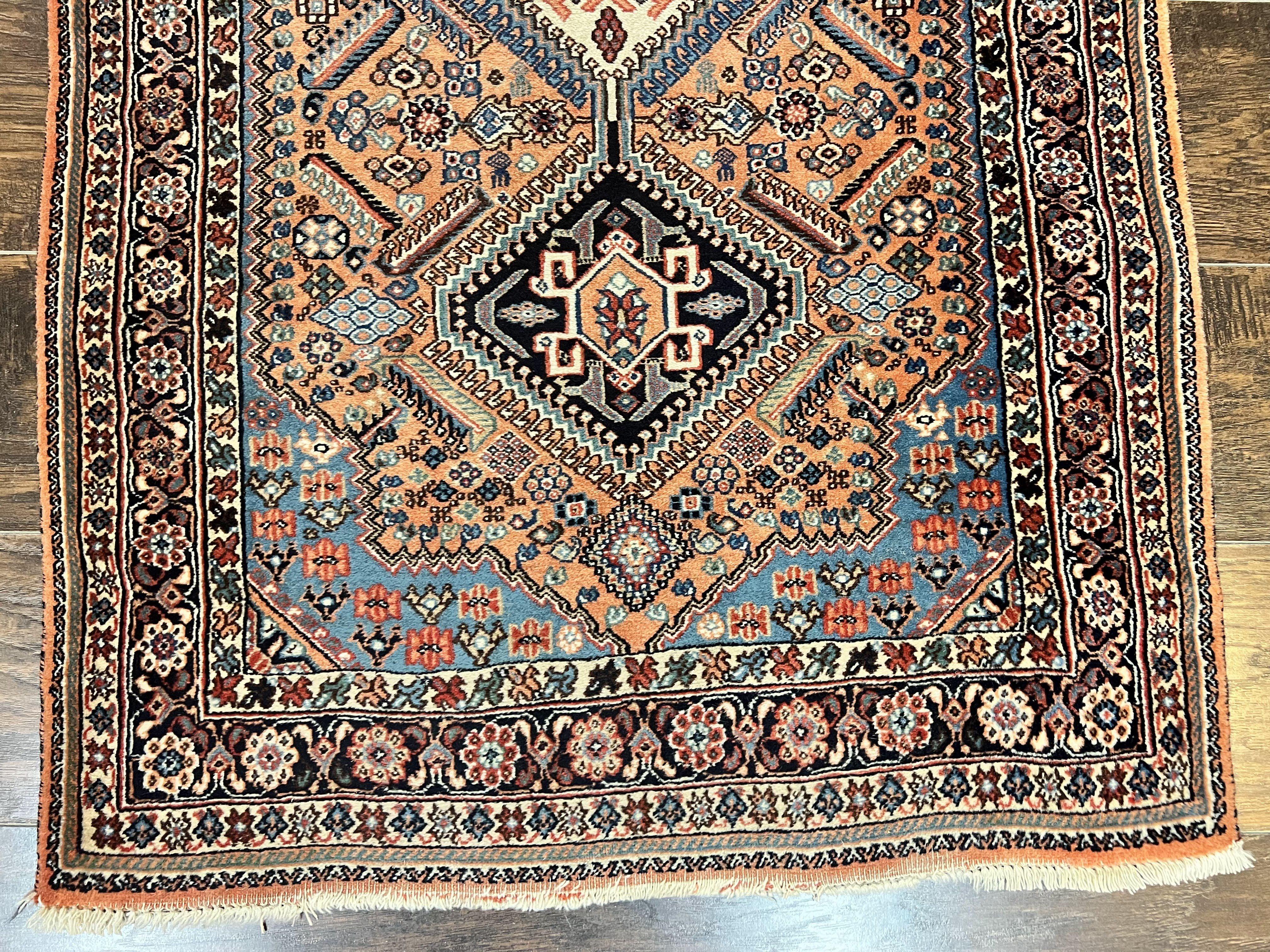 Persian Qashqai Runner Rug 2.6 x 10, Wool Hand Knotted Vintage Tribal Oriental Carpet, Salmon, Geometric Medallions Rug, Hallway Rug - Jewel Rugs