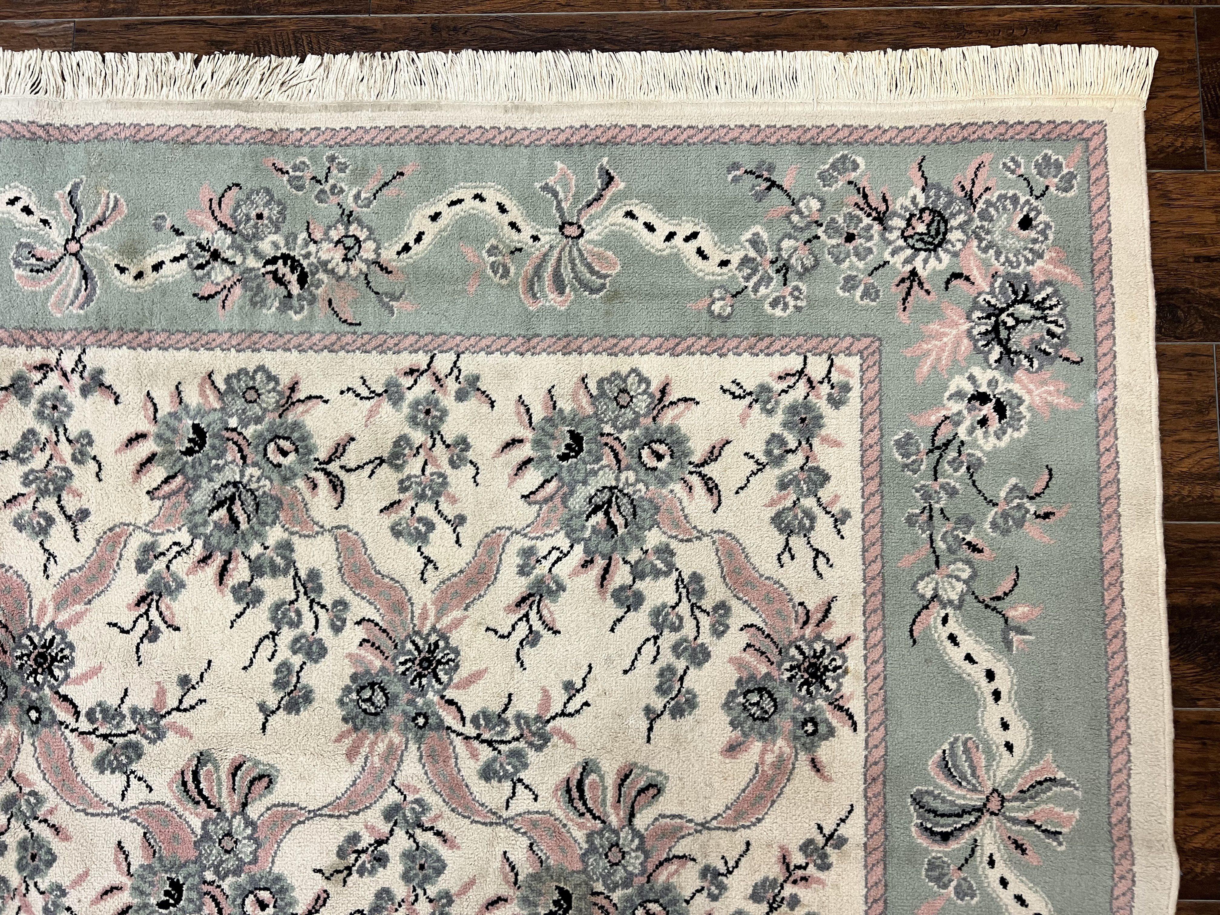 Belgium Power Loomed Rug 8x11, Ivory and Green, Wool Carpet, Floral - Jewel Rugs