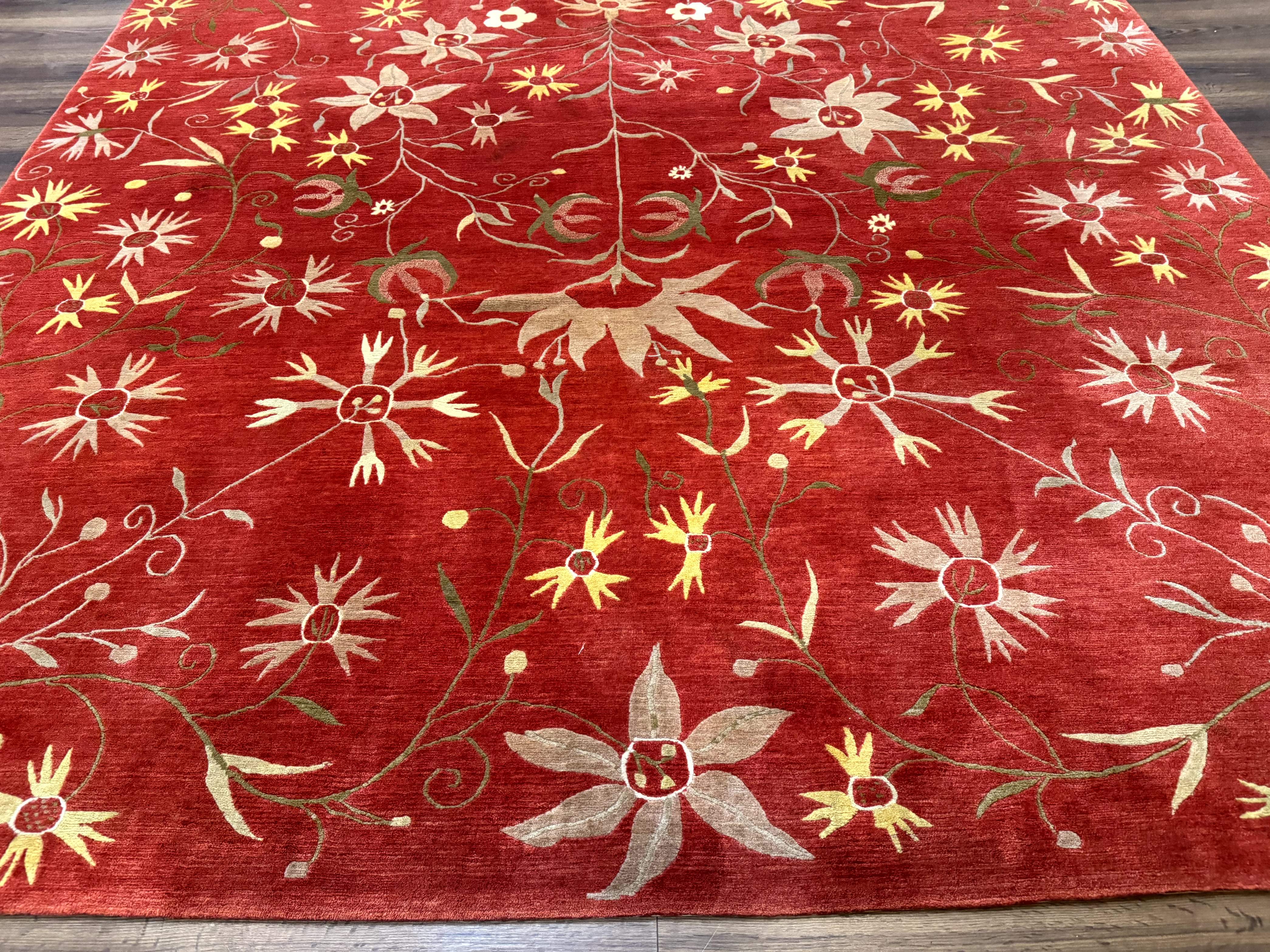 Tibetan Rug 8x10, Odegard Carpet, Hand-Knotted, Rust Red, Wool with Silk Highlights - Jewel Rugs