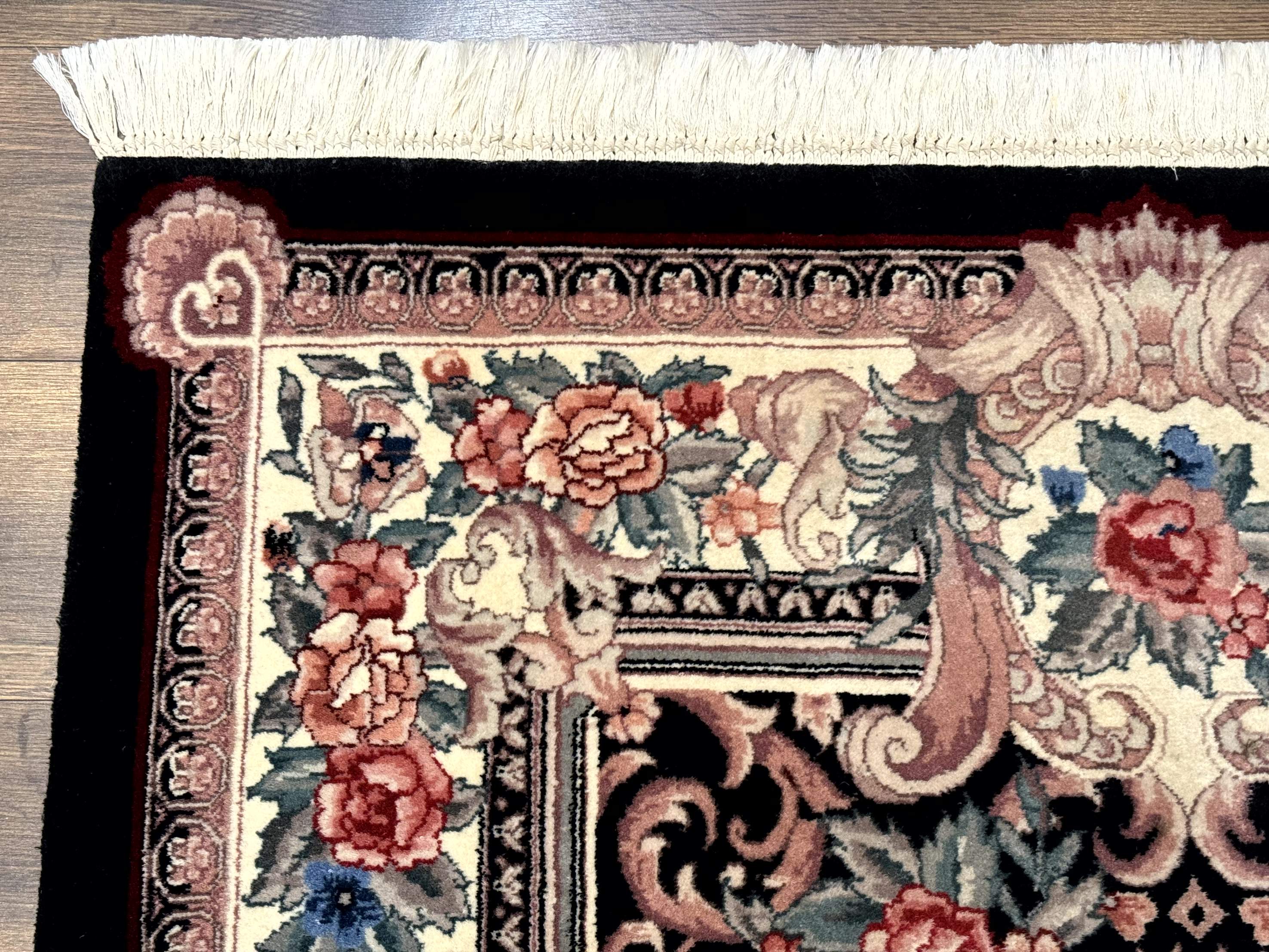 Aubusson Rug 4x6, Elegant European Floral Design, Black and Ivory, Fine 200 KPSI - Jewel Rugs