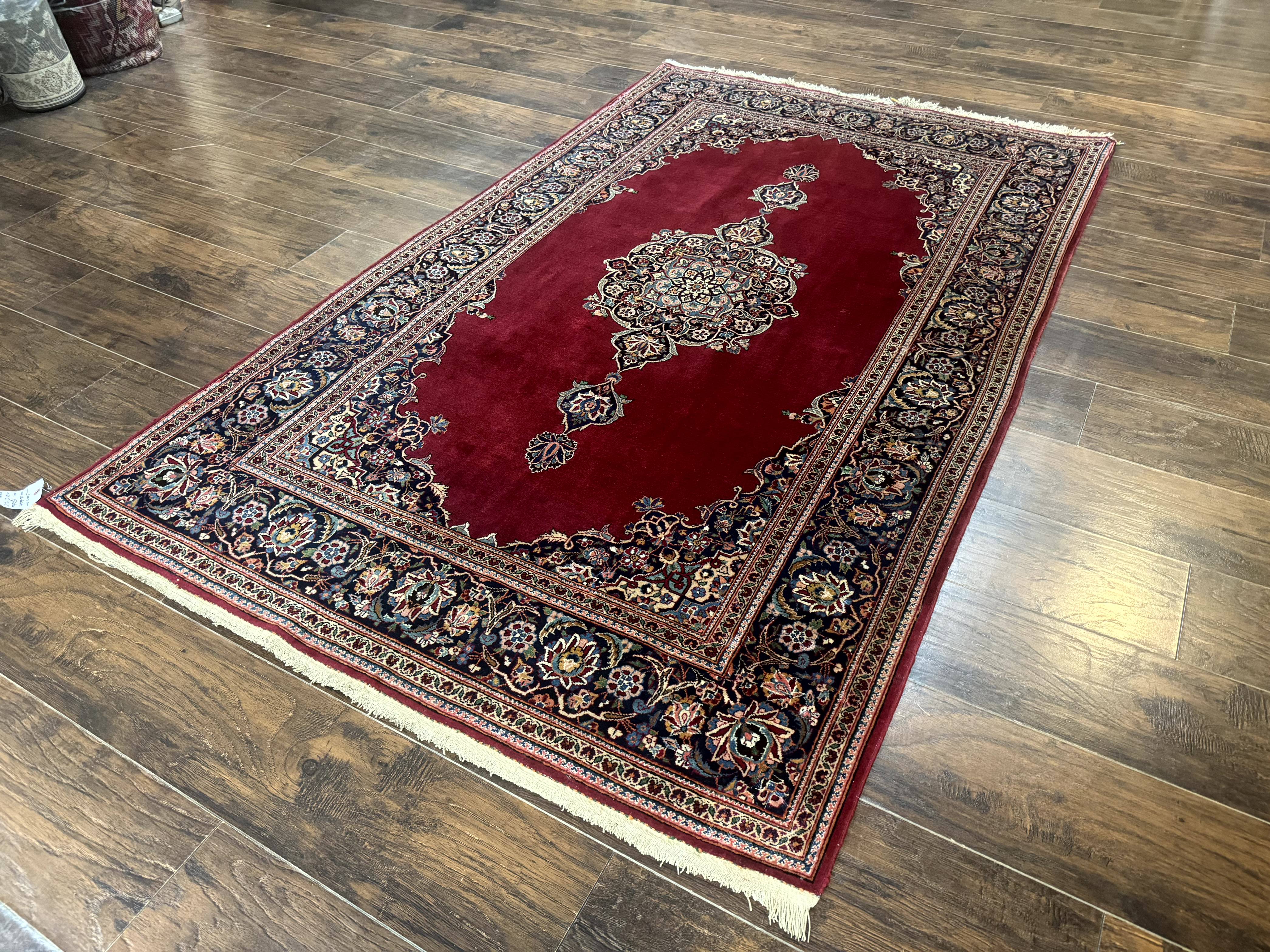 Antique Persian Kashan Rug 4x7, Semi Open Field, Pomegranate Red - Jewel Rugs