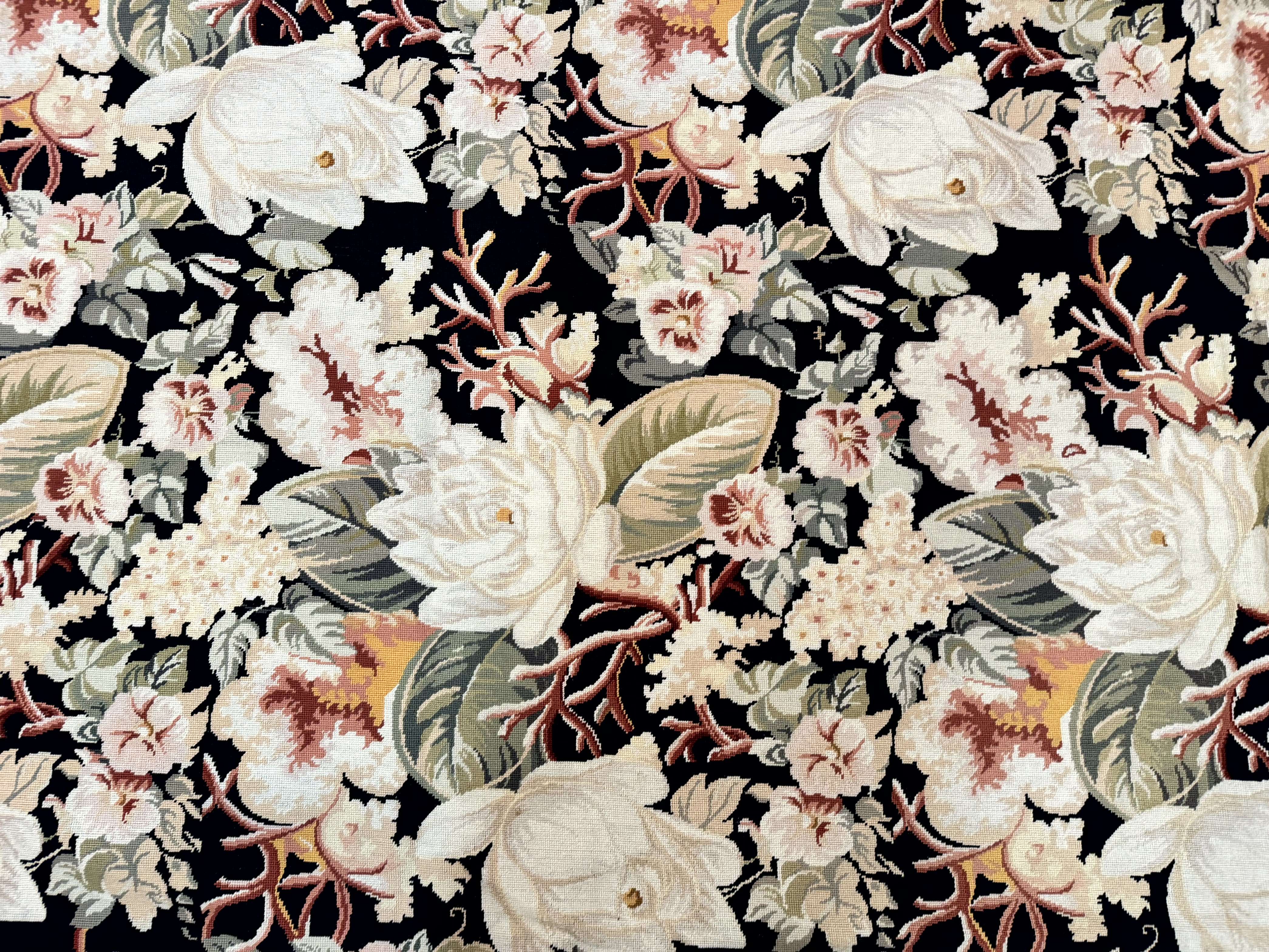 Palace Size Needlepoint Rug 13x17, Extra Large Wool Floral Handmade Carpet, European Design, Botanical - Jewel Rugs