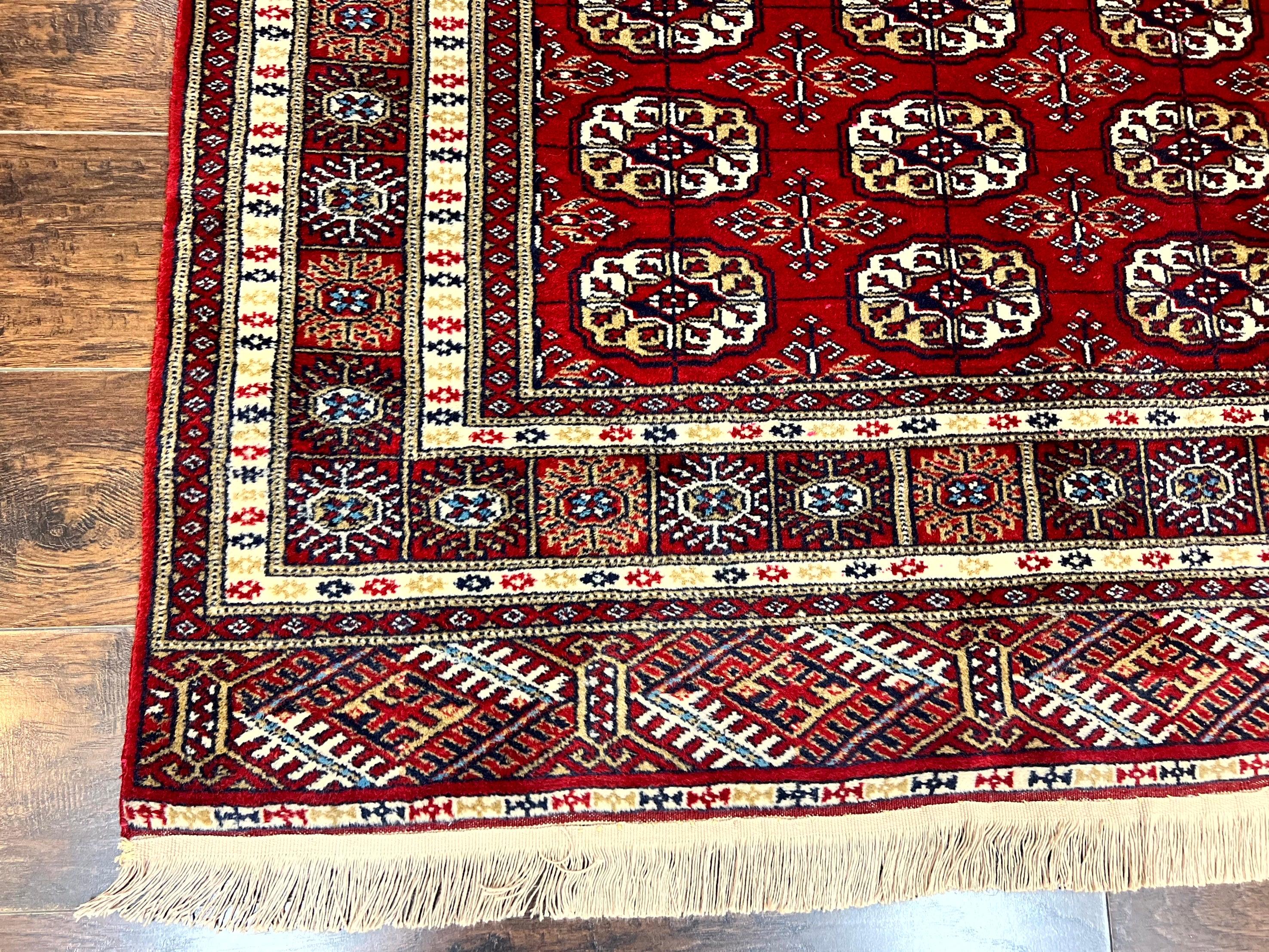 Pakistani Bokhara Rug 4x6, Red Turkoman Carpet, Finely Hand Knotted, Wool Vintage Rug - Jewel Rugs