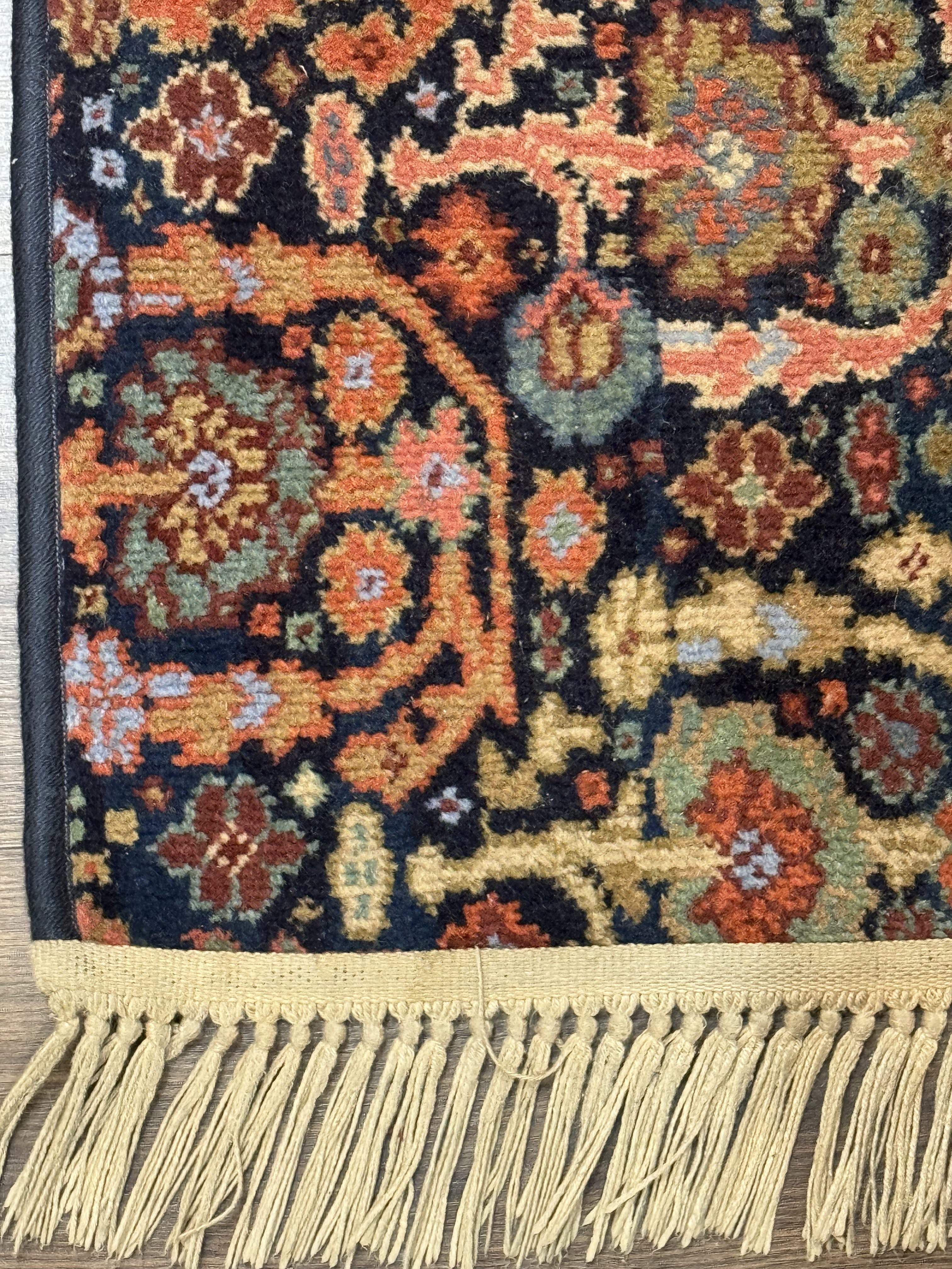 Small Wool Karastan Rug 2 x 2.5, Navy Blue, Vintage - Jewel Rugs