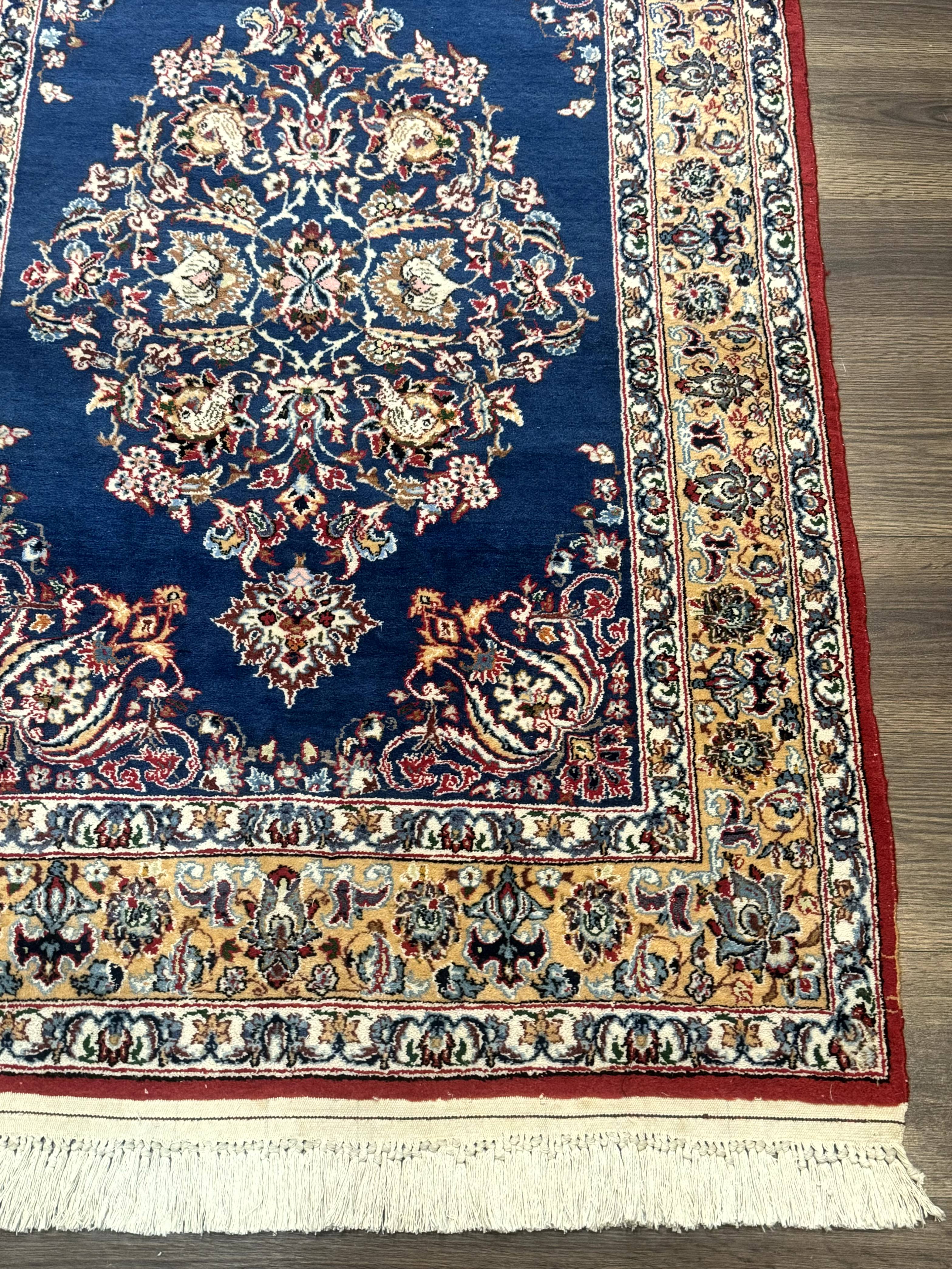 Blue Persian Qum Rug 3.6 x 5, Floral Medallion, Fine 310 KPSI - Jewel Rugs
