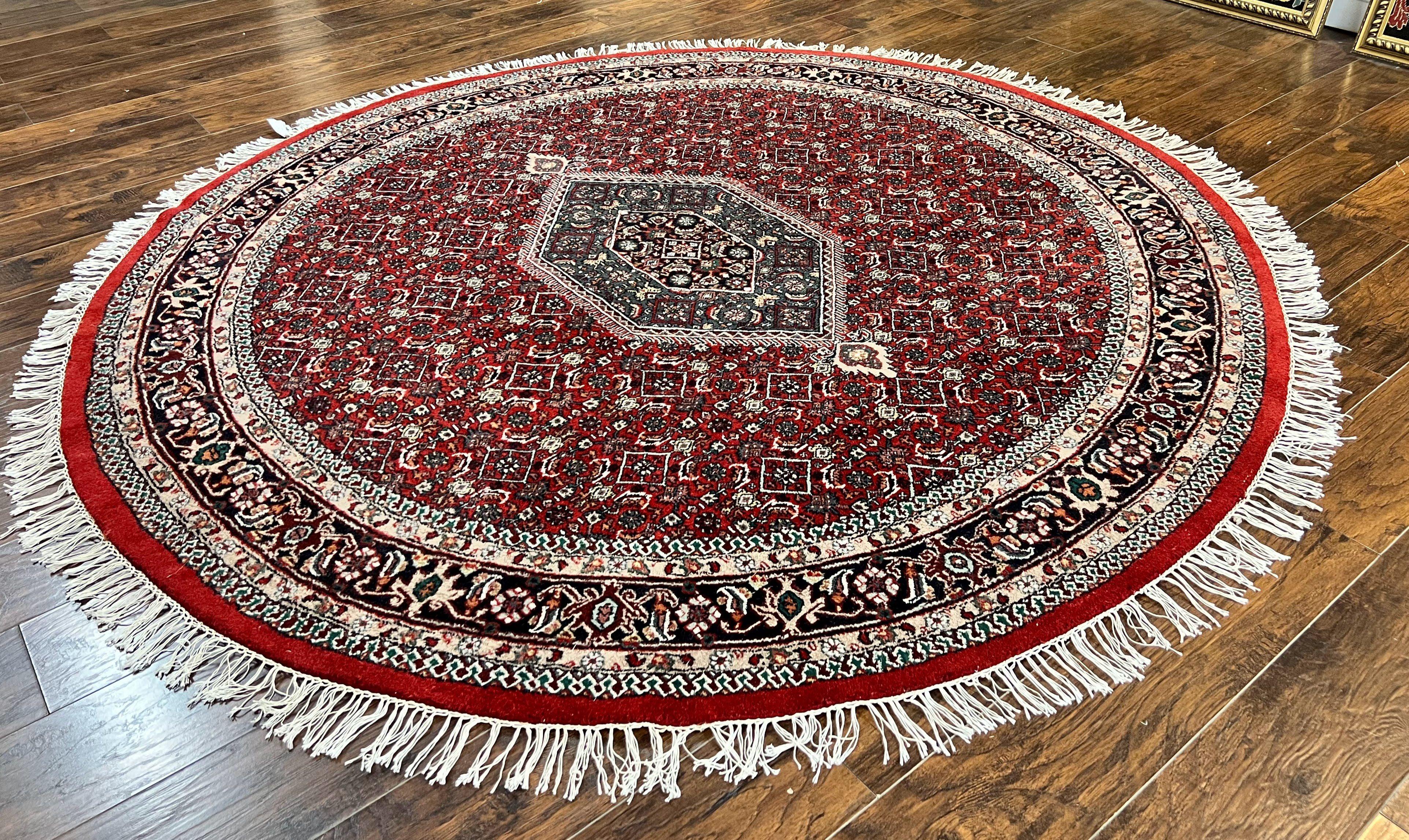 Round Rug 8x8 ft, Indo Persian Bidjar Rug, Indian Rug 8 x 8, Red & Black, Hand Knotted Round Rug, Vintage Rug, Mahi Herati Wool Rug - Jewel Rugs