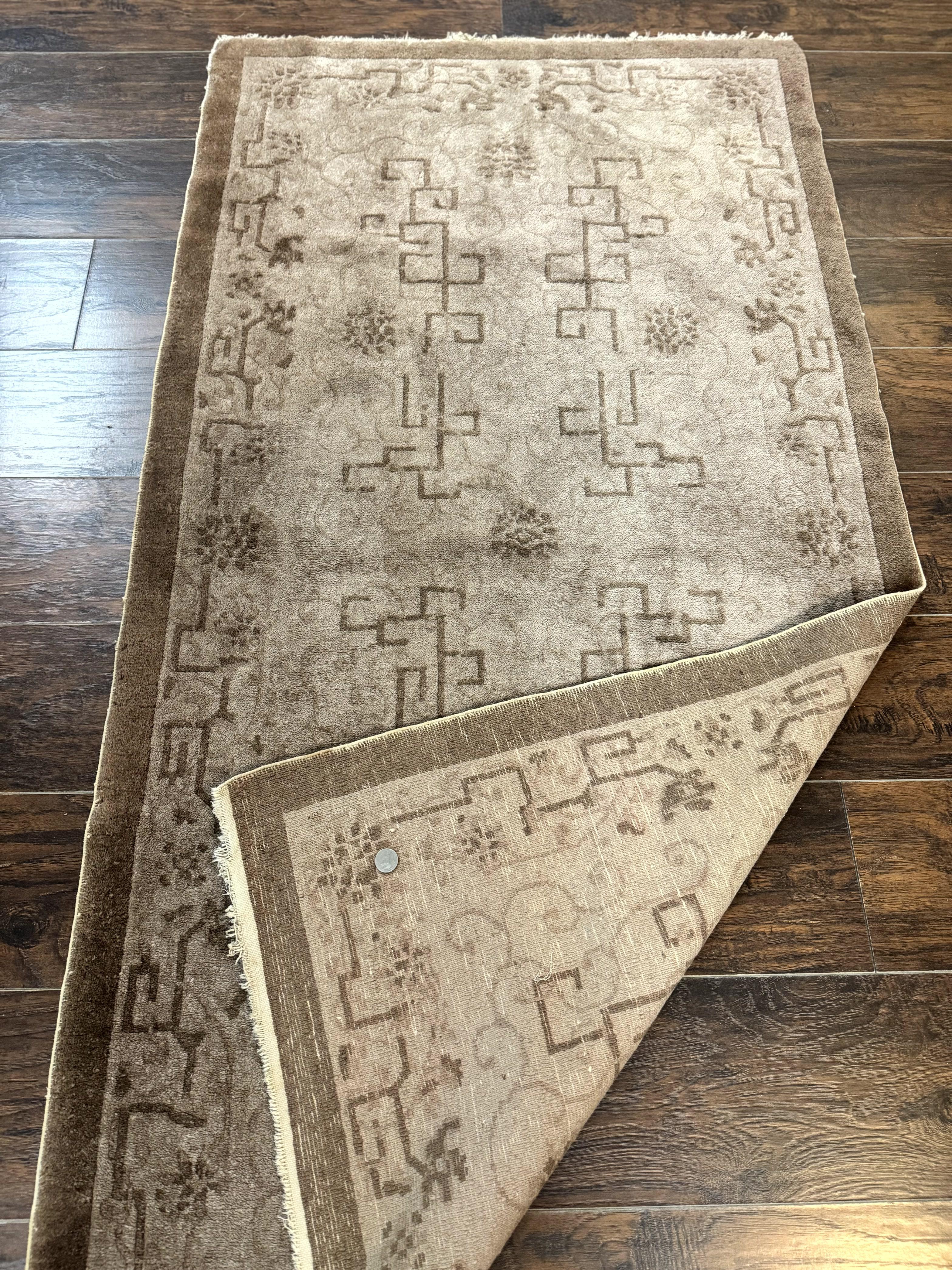 Antique Chinese Fette Rug 3x6, Taupe, Handmade Wool Chinese Carpet - Jewel Rugs