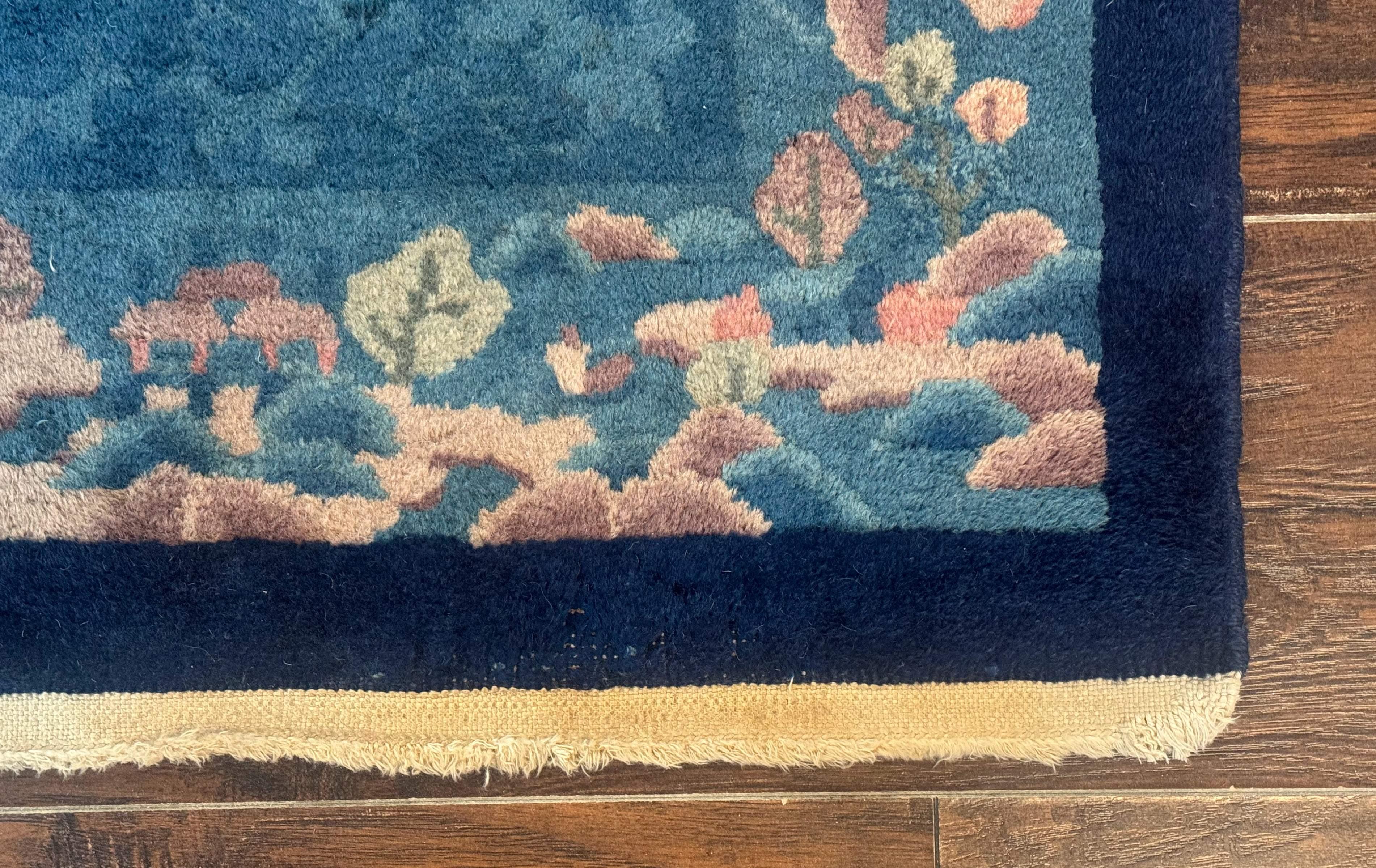 Blue Chinese Rug 2.6 x 4, Fete Rug, Peking Rug, Chinese Wool Rug, Art Deco Carpet - Jewel Rugs