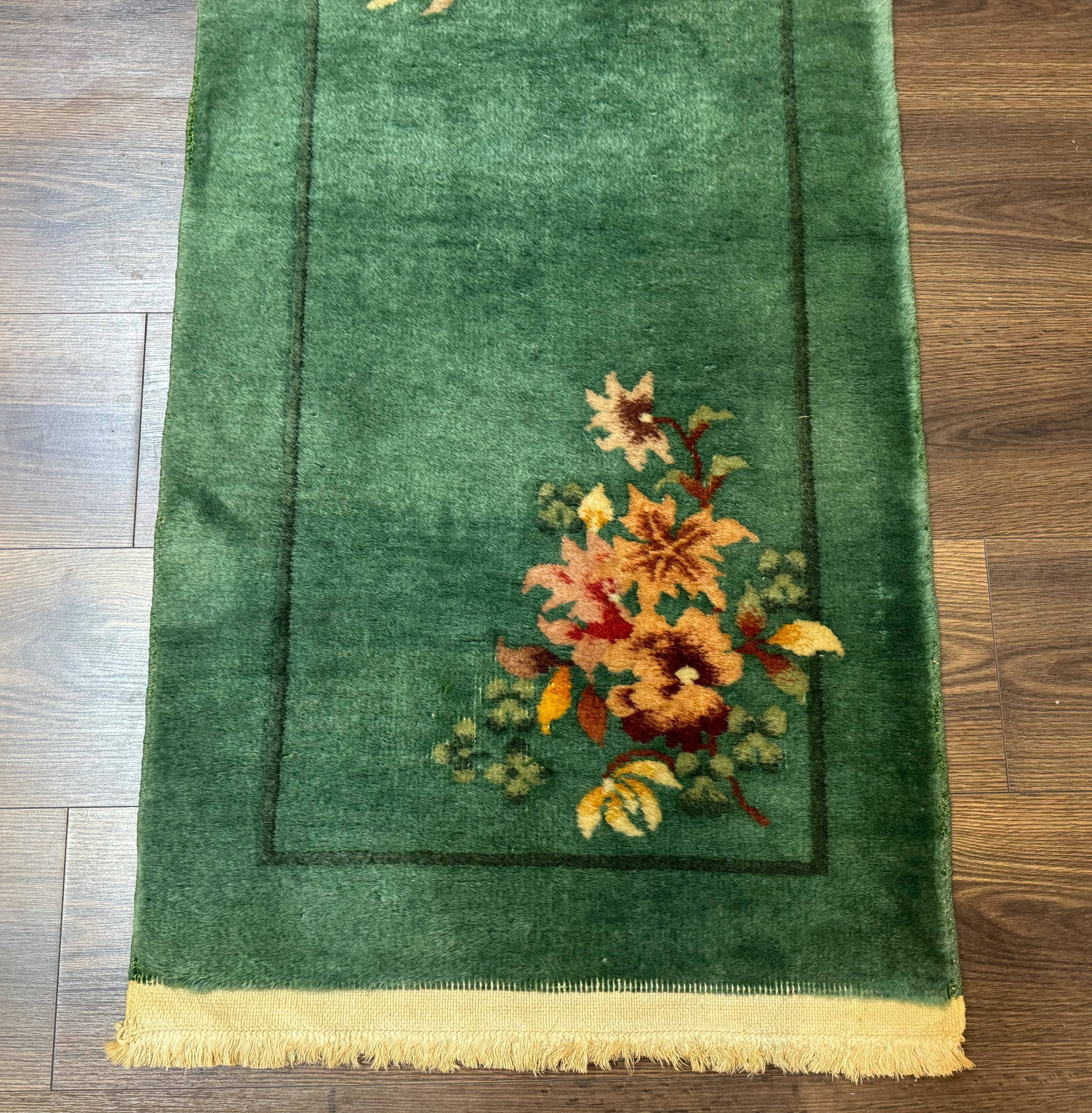 Small Antique Chinese Art Deco Rug 2x4, Green, Nichols Carpet, Wool - Jewel Rugs
