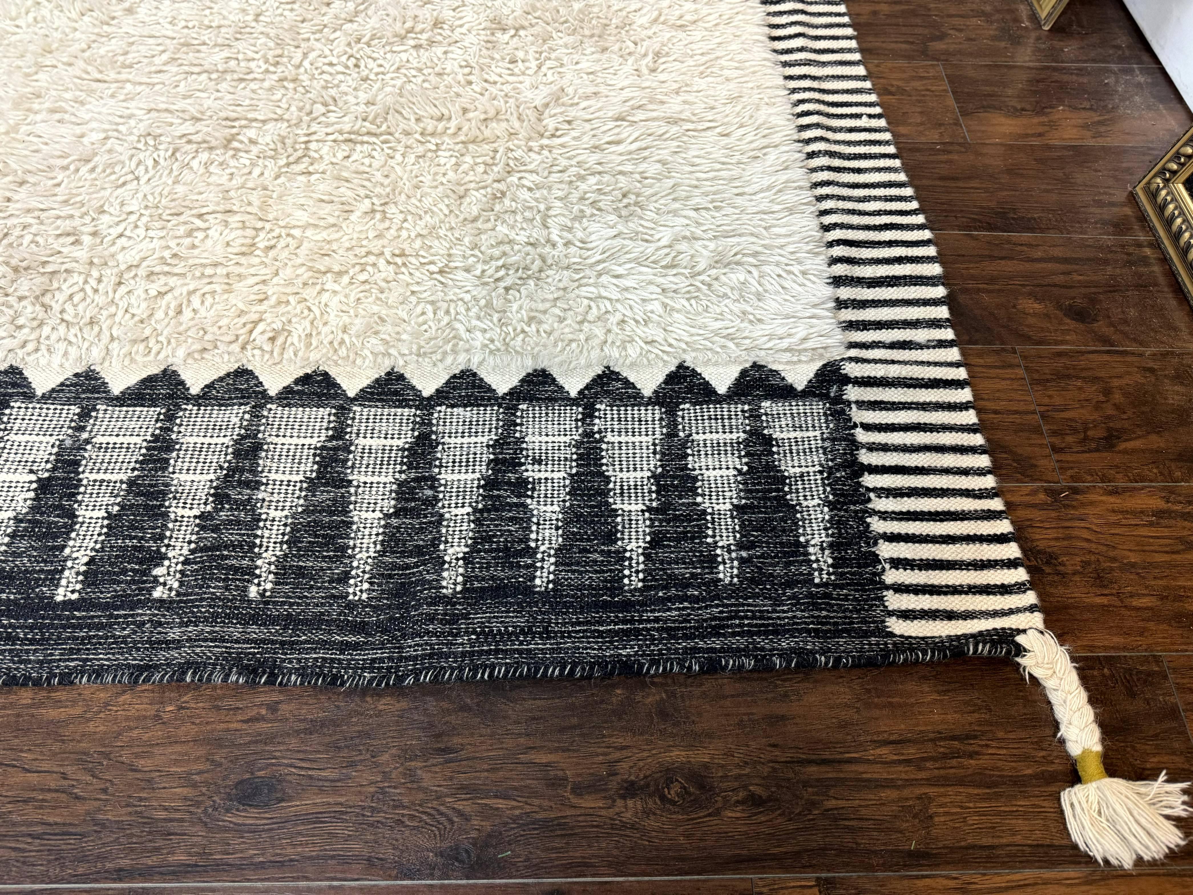 Ikat Border Shag Rug 8x10, Handmade Indian Shag Rug, Modern Contemporary - Jewel Rugs