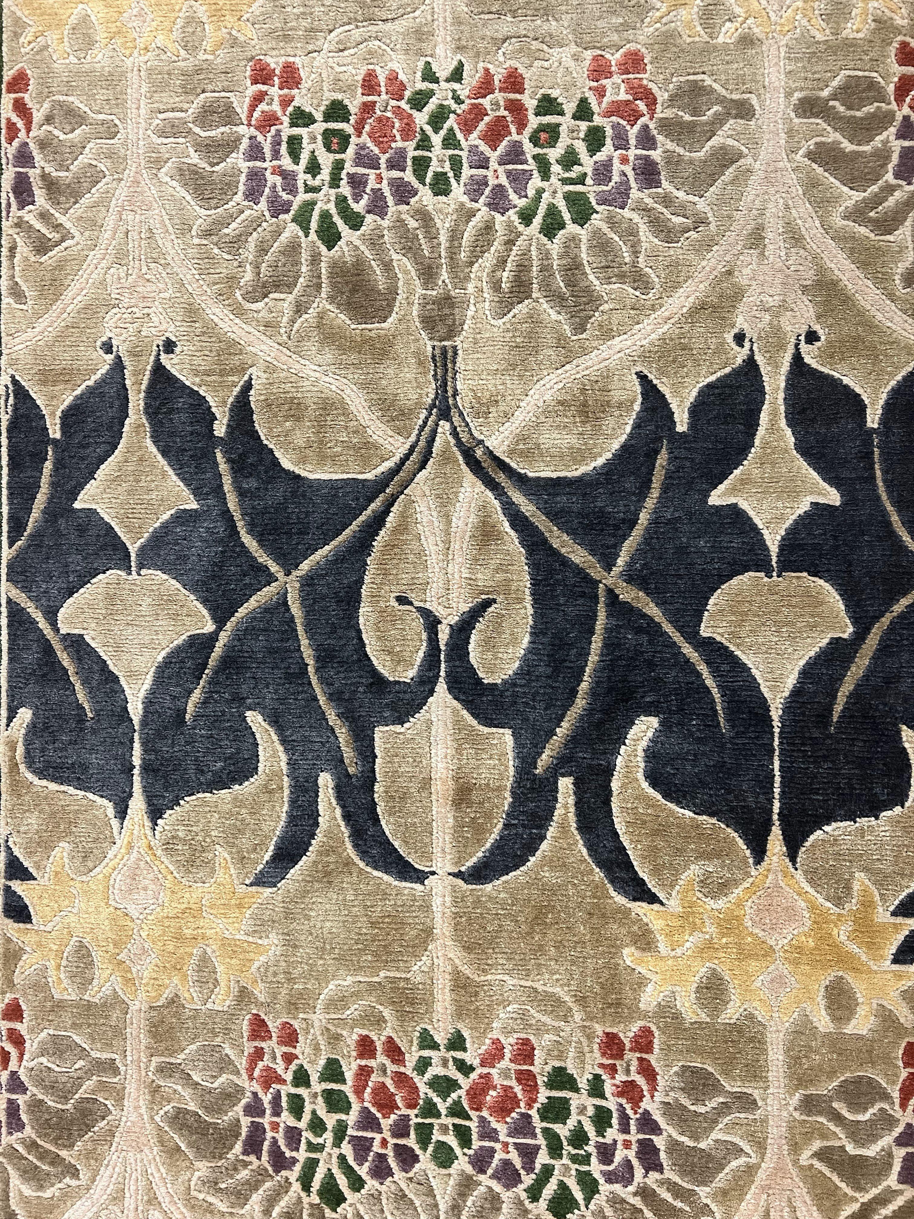 Tibetan Tufenkian Rug 6x9, Wool Hand Knotted Modern Carpet, Abstract Handmade Rug, Soft Pile - Jewel Rugs