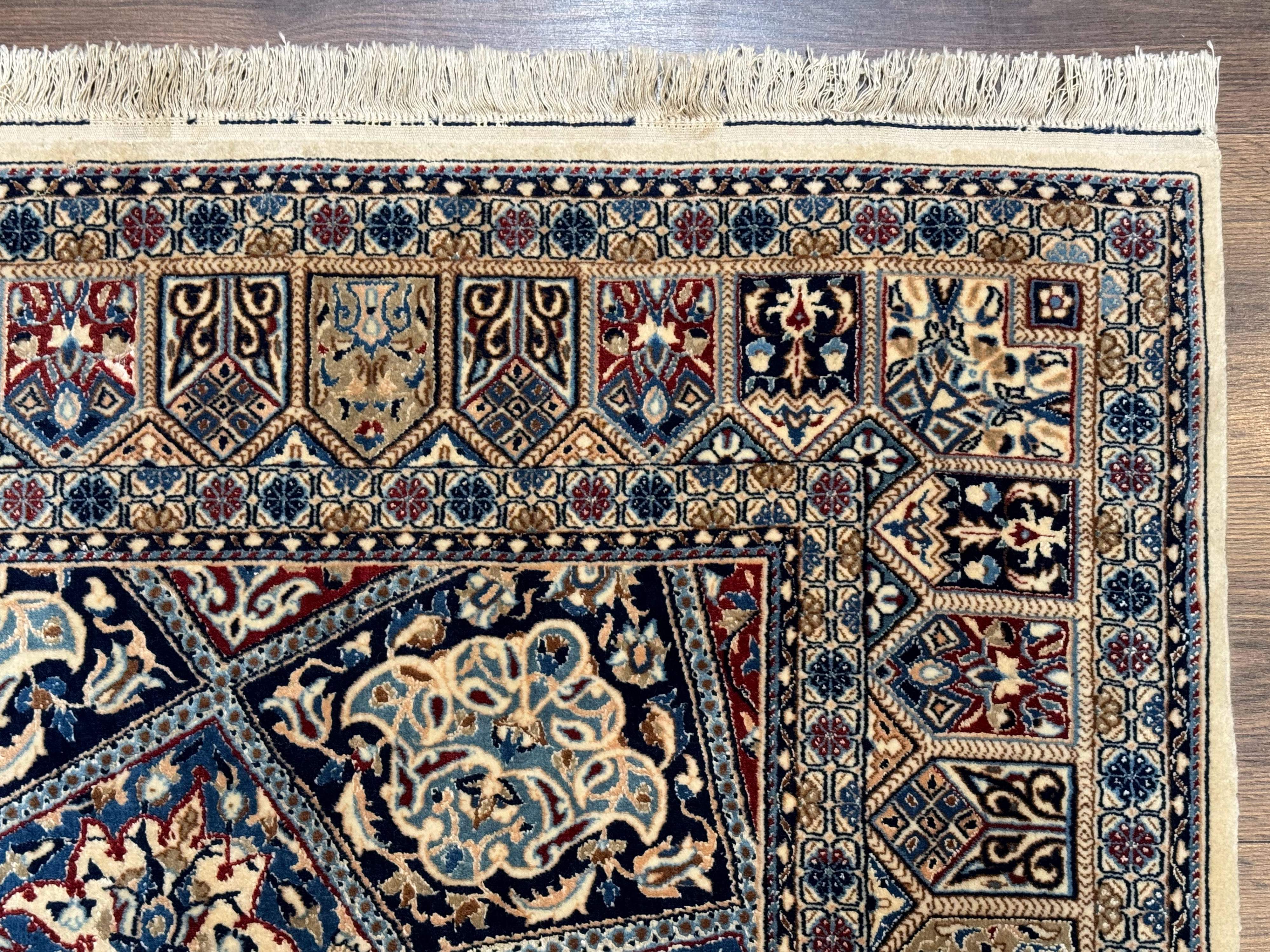 Persian Nain Rug 5x7, Very Fine 500 KPSI, Ivory and Blue, Dome Design, Wool & Silk - Jewel Rugs