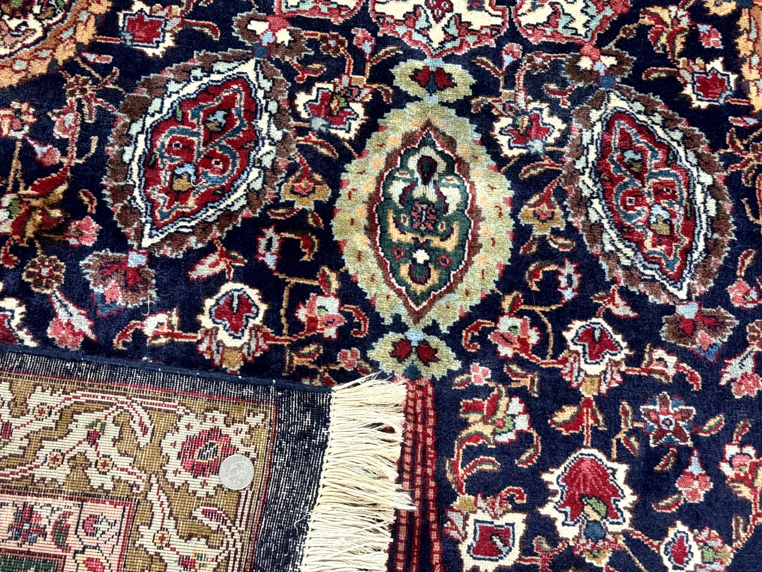 Persian Tabriz Rug 10x13 – Navy Blue and Red, Floral Medallion, Fine 210 KPSI - Jewel Rugs