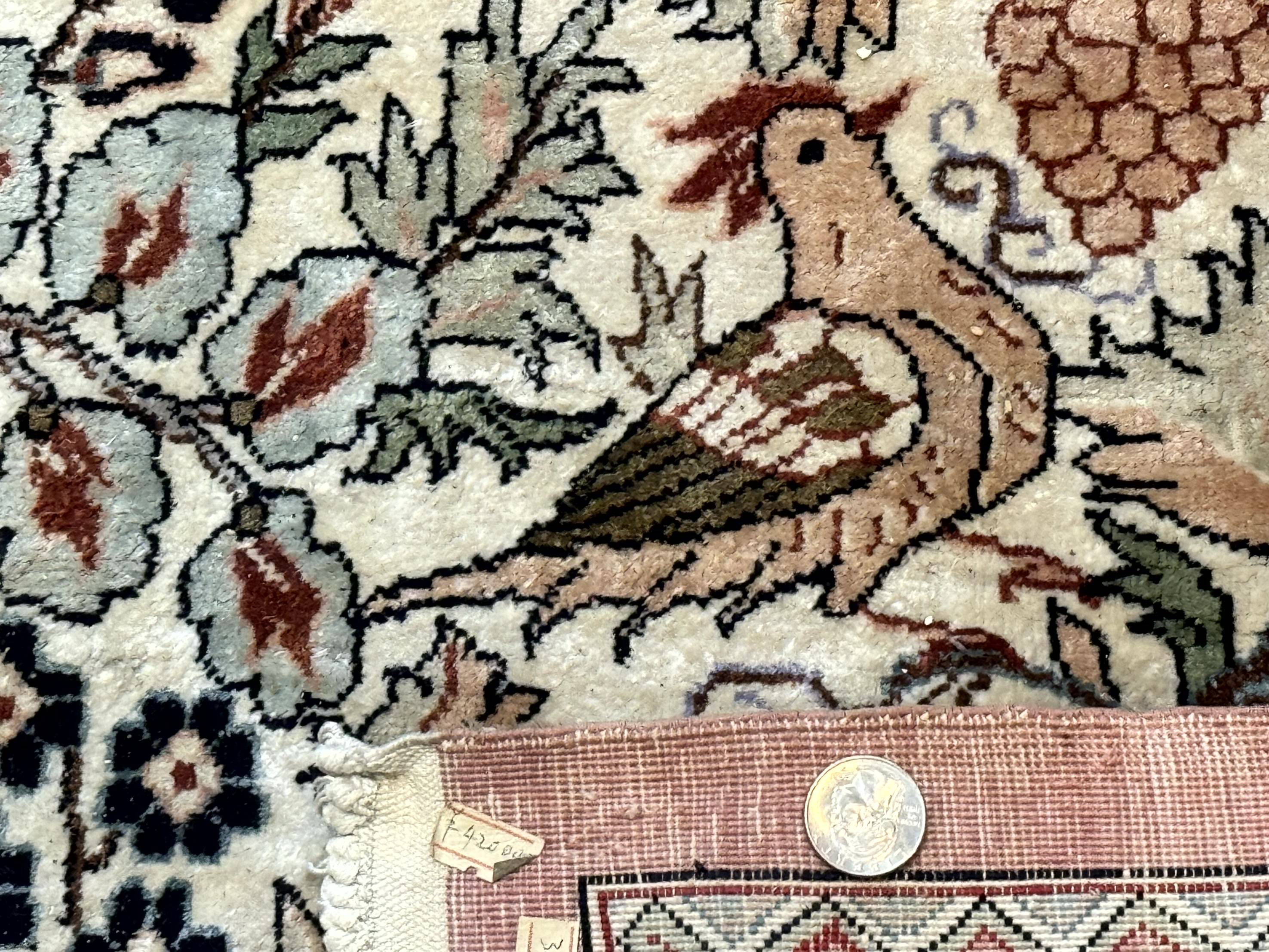 Indian Kashmiri Rug 9x14 Tree of Life Silk on Silk Animal Pictorials - Jewel Rugs