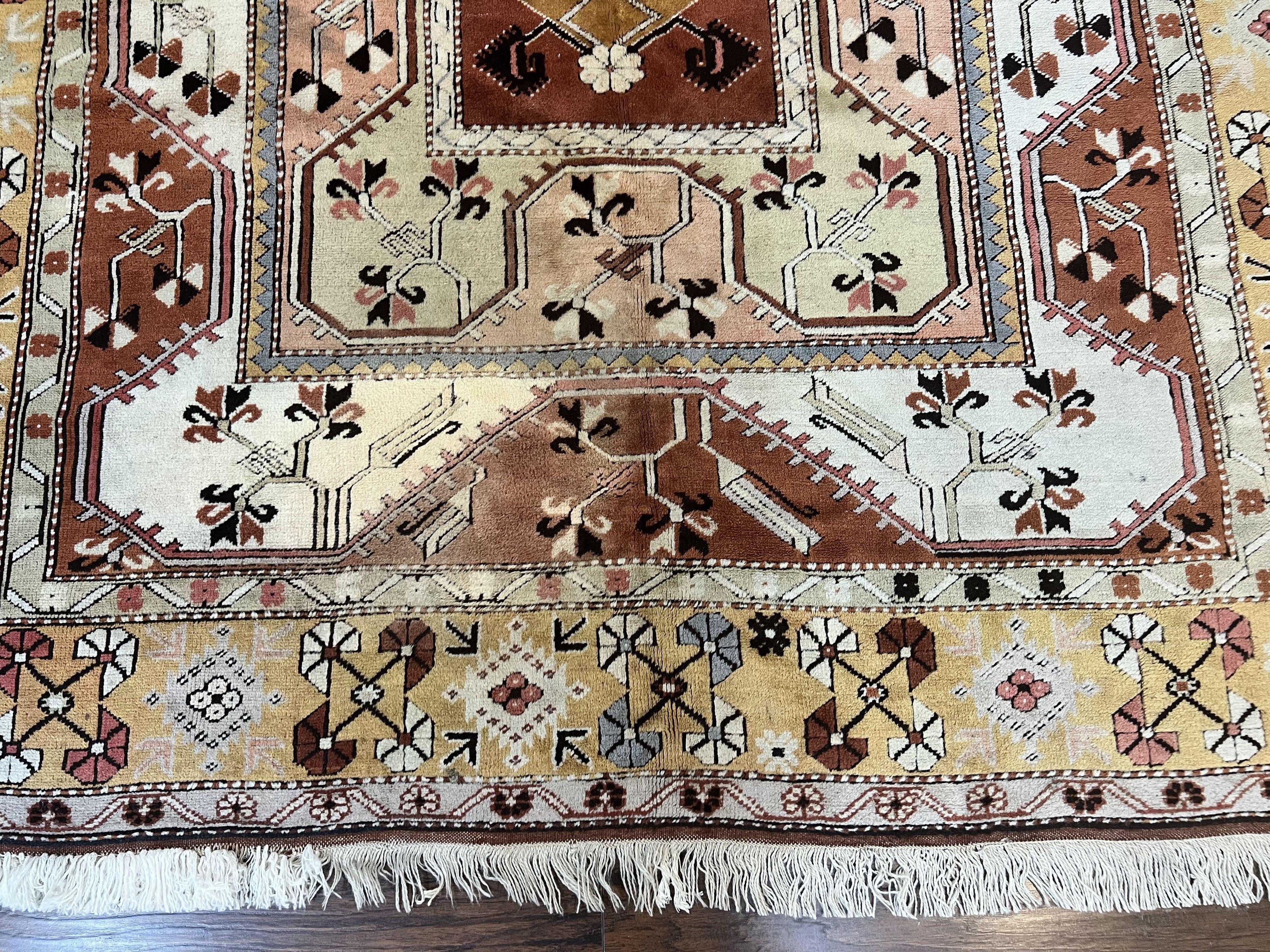 Turkish Rug 7x10, Wool Hand Knotted Vintage Carpet, Geometric Kazak Pattern - Jewel Rugs