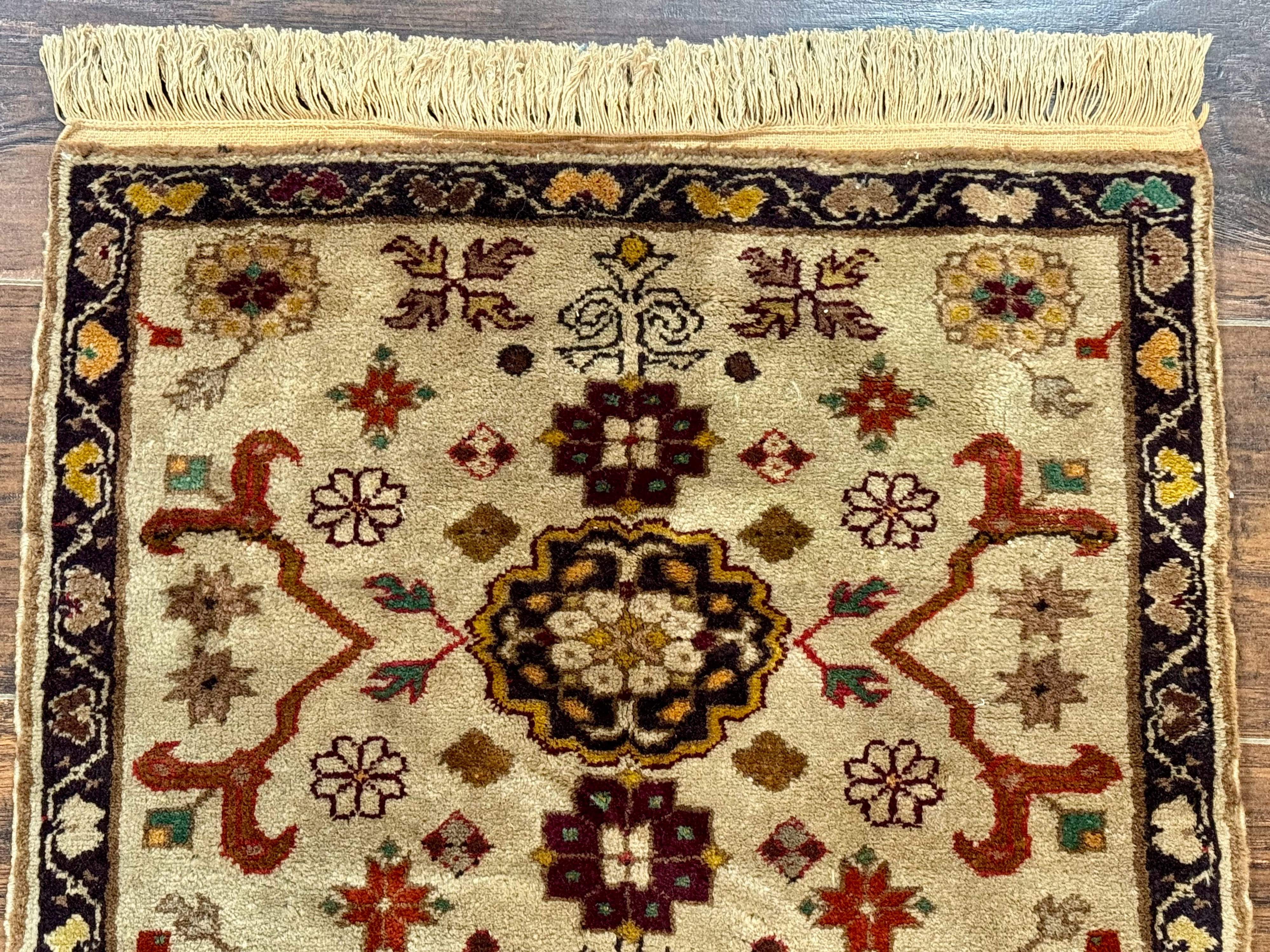 Small Egyptian Rug– Tan, Handmade Wool Vintage Accent Rug - Jewel Rugs
