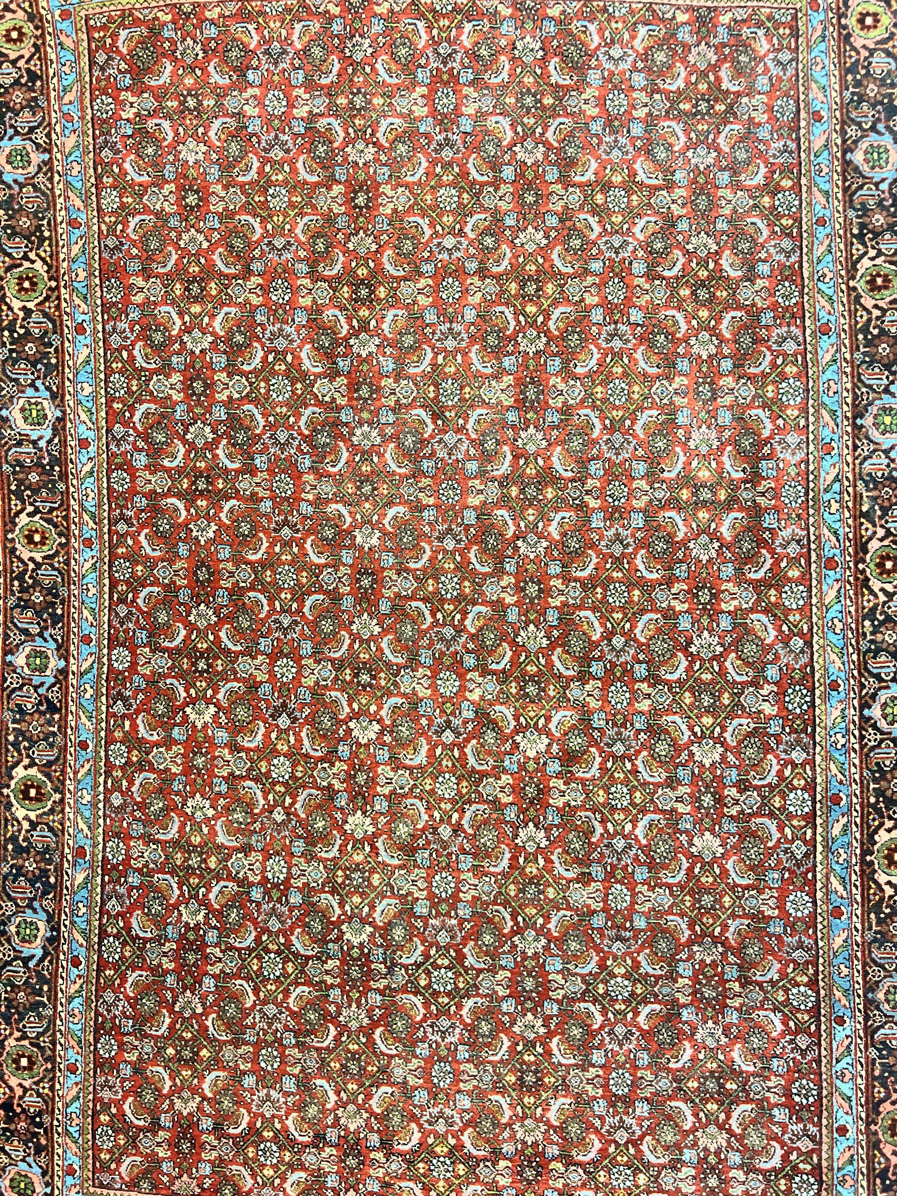 Antique Persian Bidjar Rug 5x7, Repeated Allover Herati Pattern, Red, Handmade Wool Carpet - Jewel Rugs
