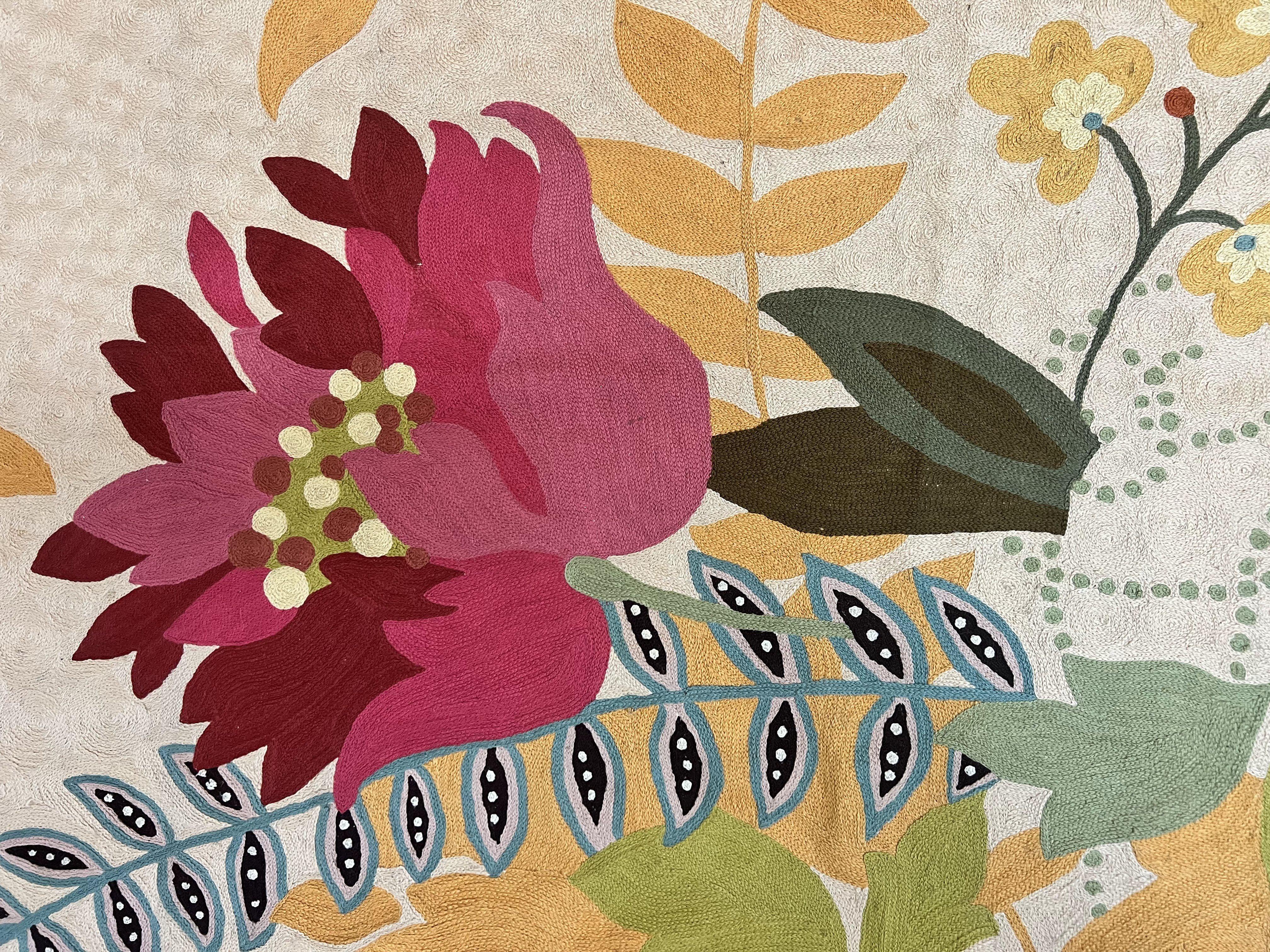 Indian Hand Stitched Rug 4x6, Floral, Silk, Large Floral Design - Jewel Rugs