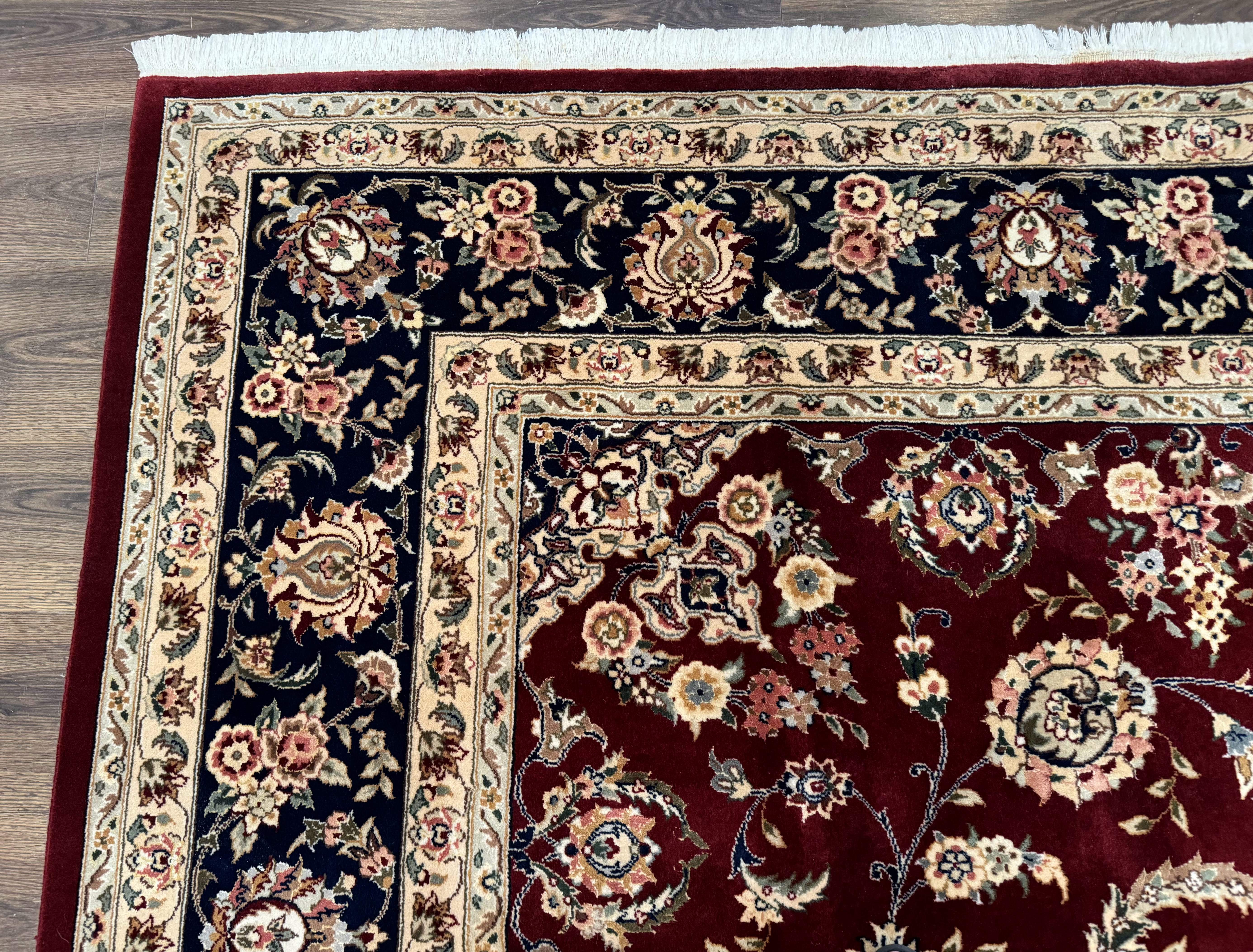 Sino Persian Rug 9x11, Burgundy and Navy Blue, Fine 200 KPSI, Floral Allover - Jewel Rugs
