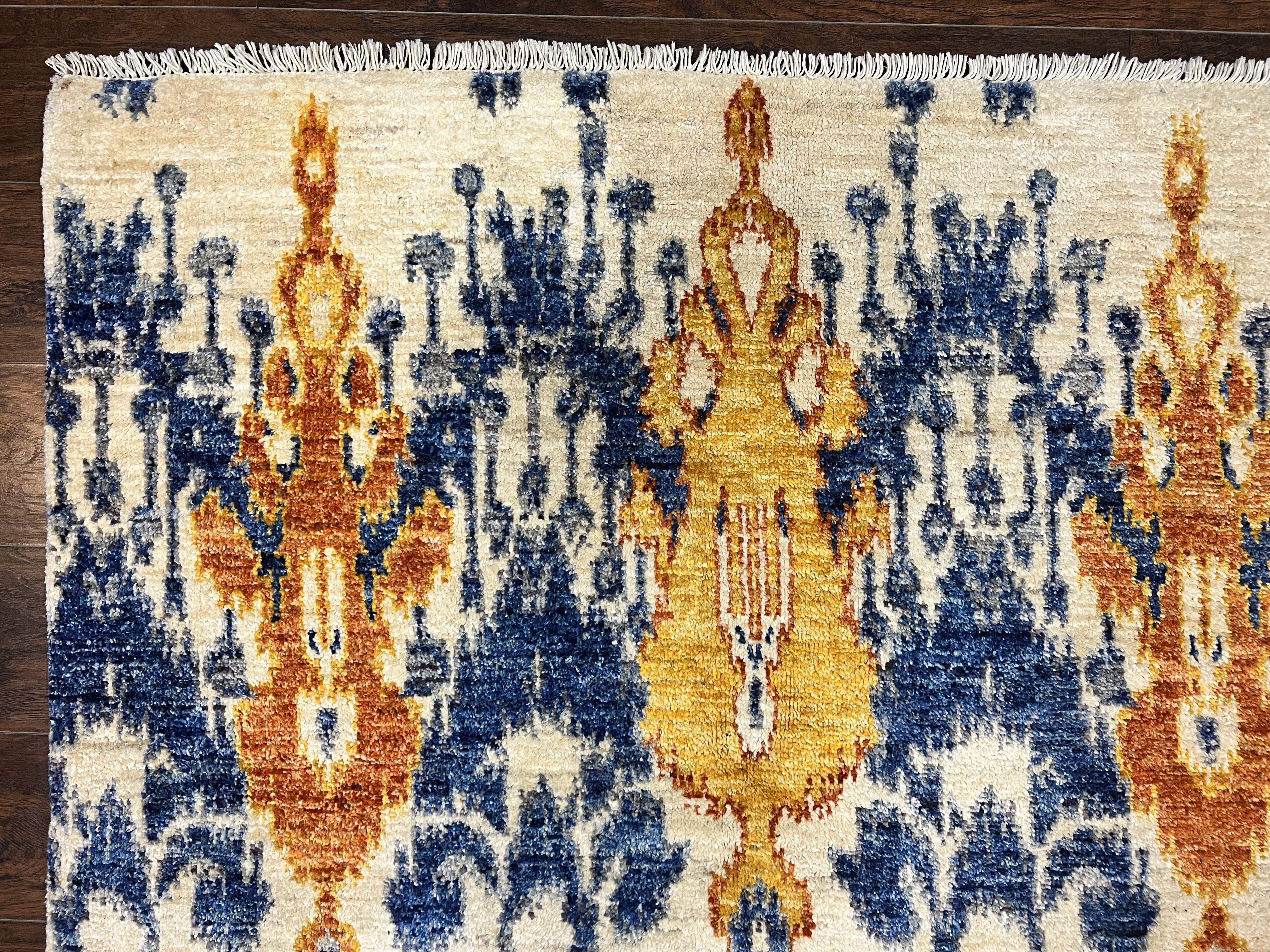 Modern Handmade Wool Rug 8x10, Oatmeat Orange Blue - Jewel Rugs