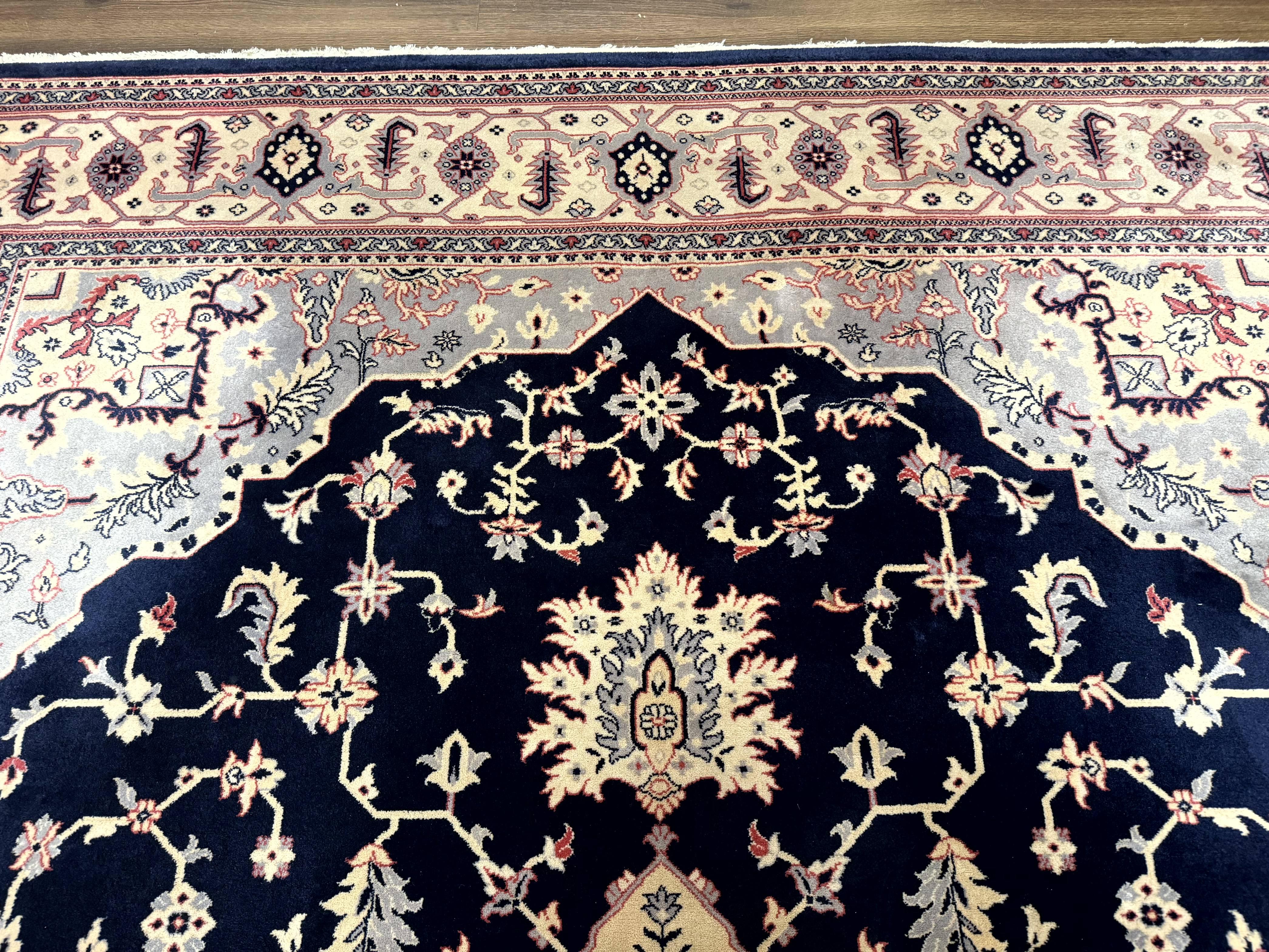 Karastan Rug 8x11 Navy Serapi, Kara Shah Rug, Navy Blue, Vintage Karastan Area Rug Wool Pile Karastan Rug - Jewel Rugs