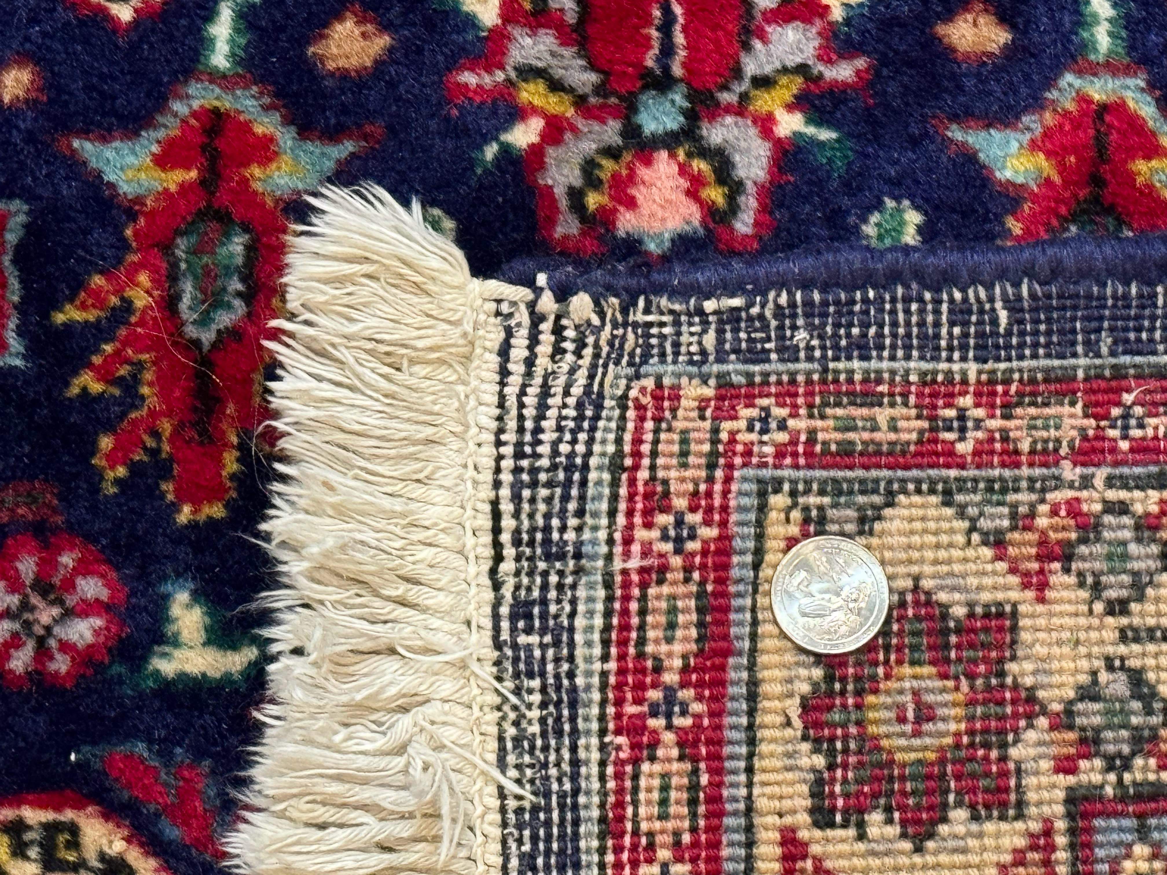 Large Persian Tabriz Rug 10x16, Navy Blue and Red, Allover Pattern, Vintage Hand Knotted Wool Carpet - Jewel Rugs