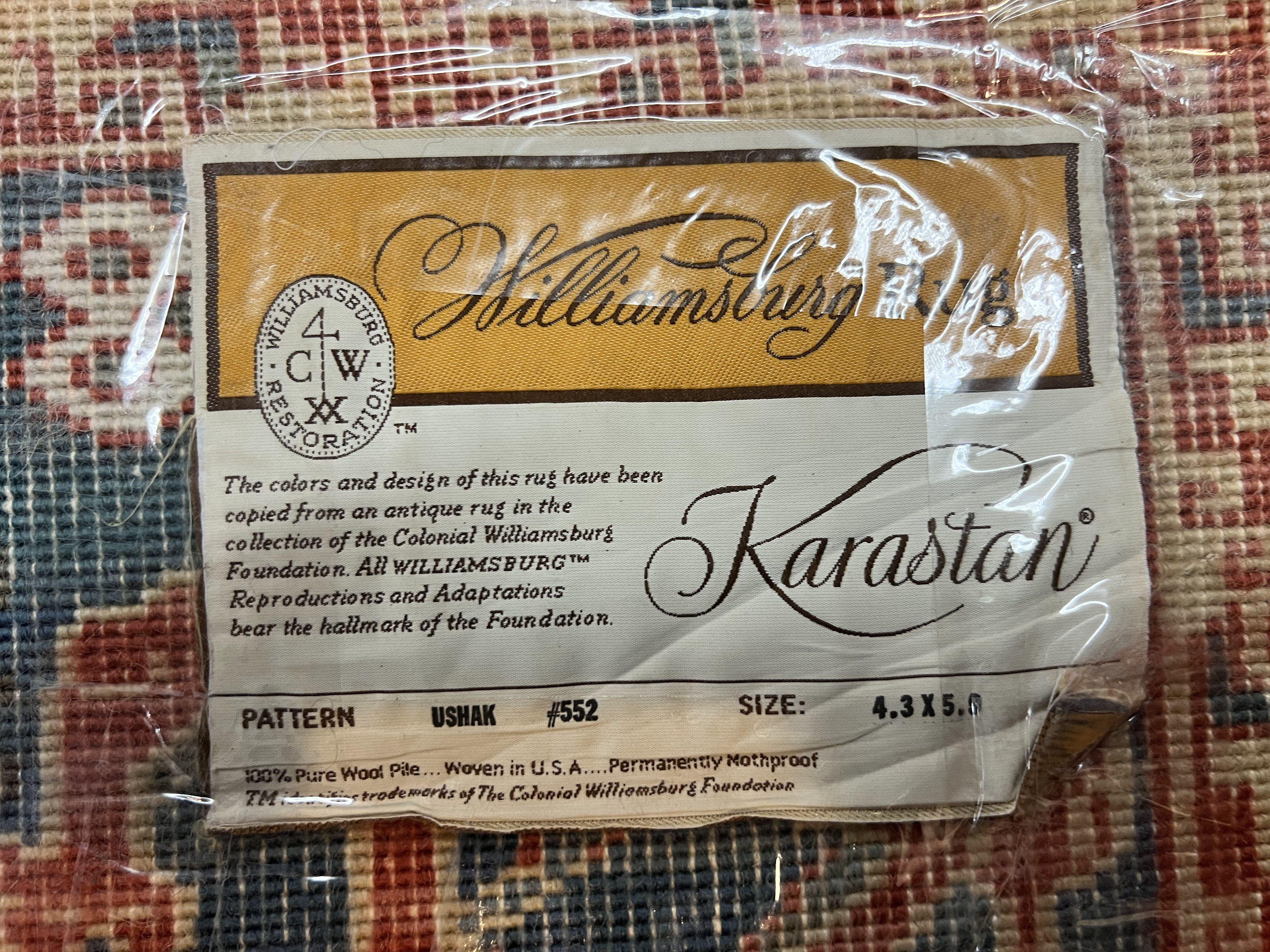 Karastan Rug 4x6, Williamsburg Ushak #552, Vintage Discontinued Wool Pile Karastan Carpet, Hard to Find - Jewel Rugs