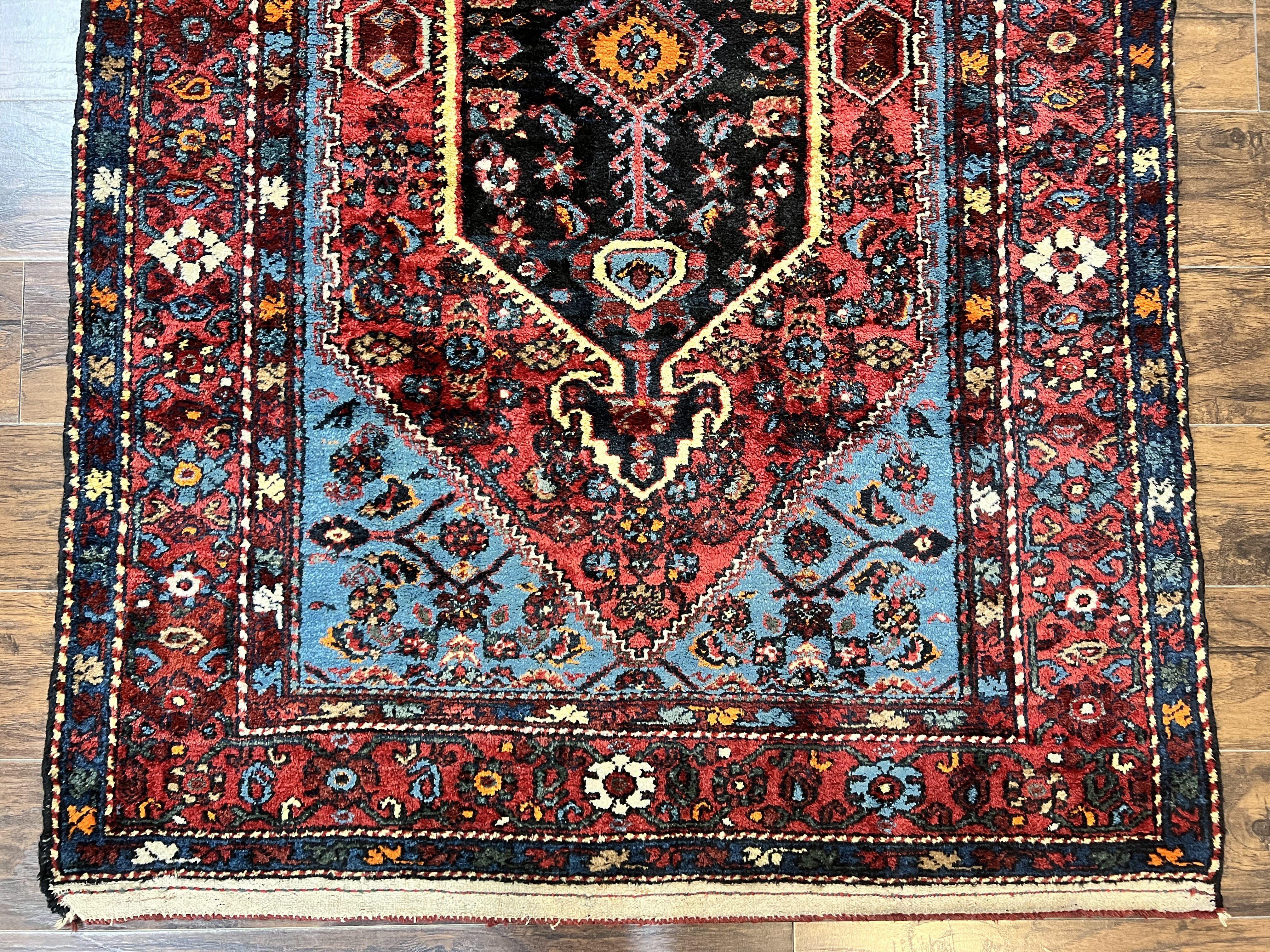Antique Persian Tribal Rug 4x7, Wool Handmade 1920s Carpet, Red Blue, Persian Hamadan Rug - Jewel Rugs