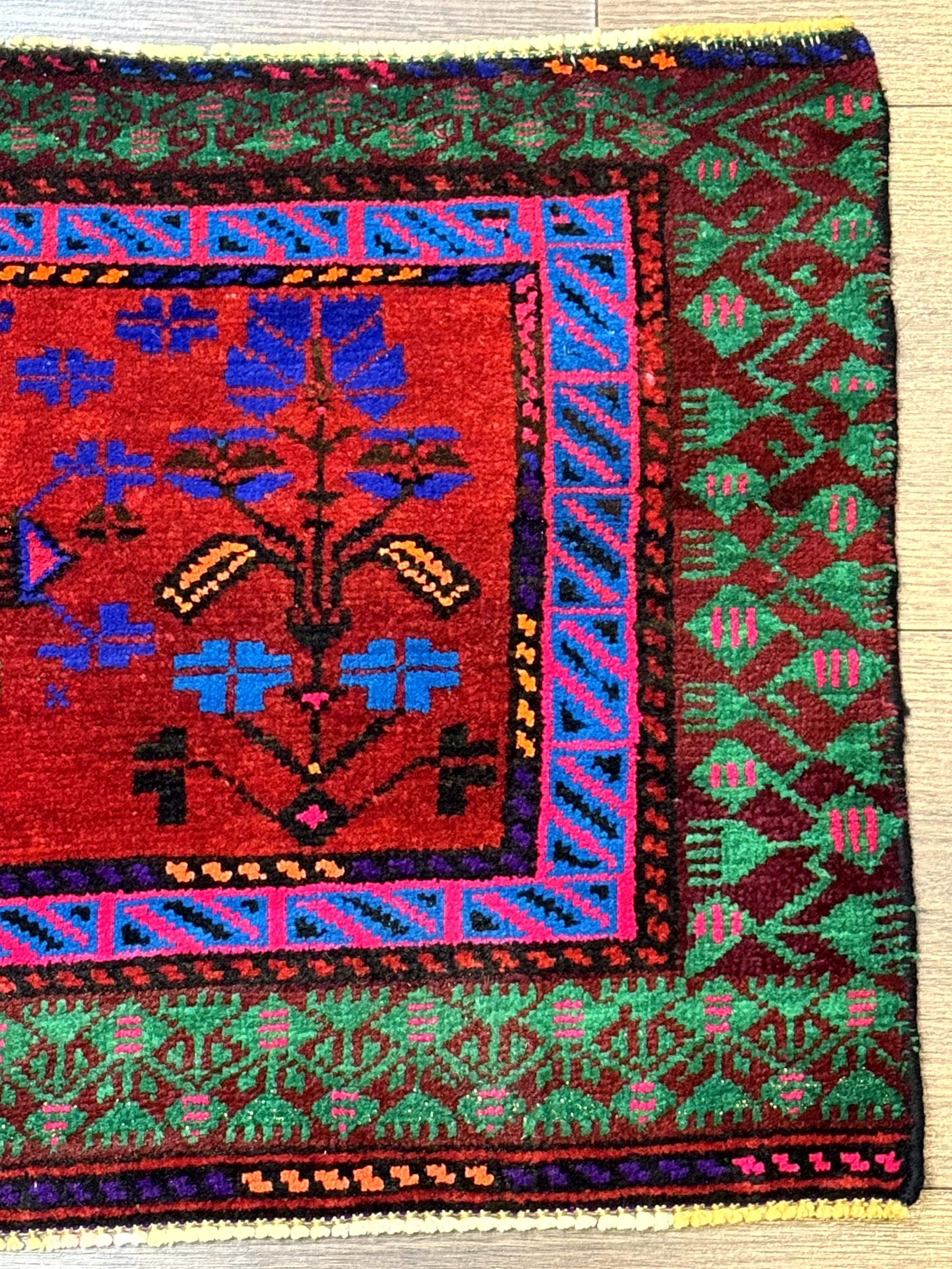 Small Persian Baluch Rug, Red Green Blue, Tribal Rug - Jewel Rugs