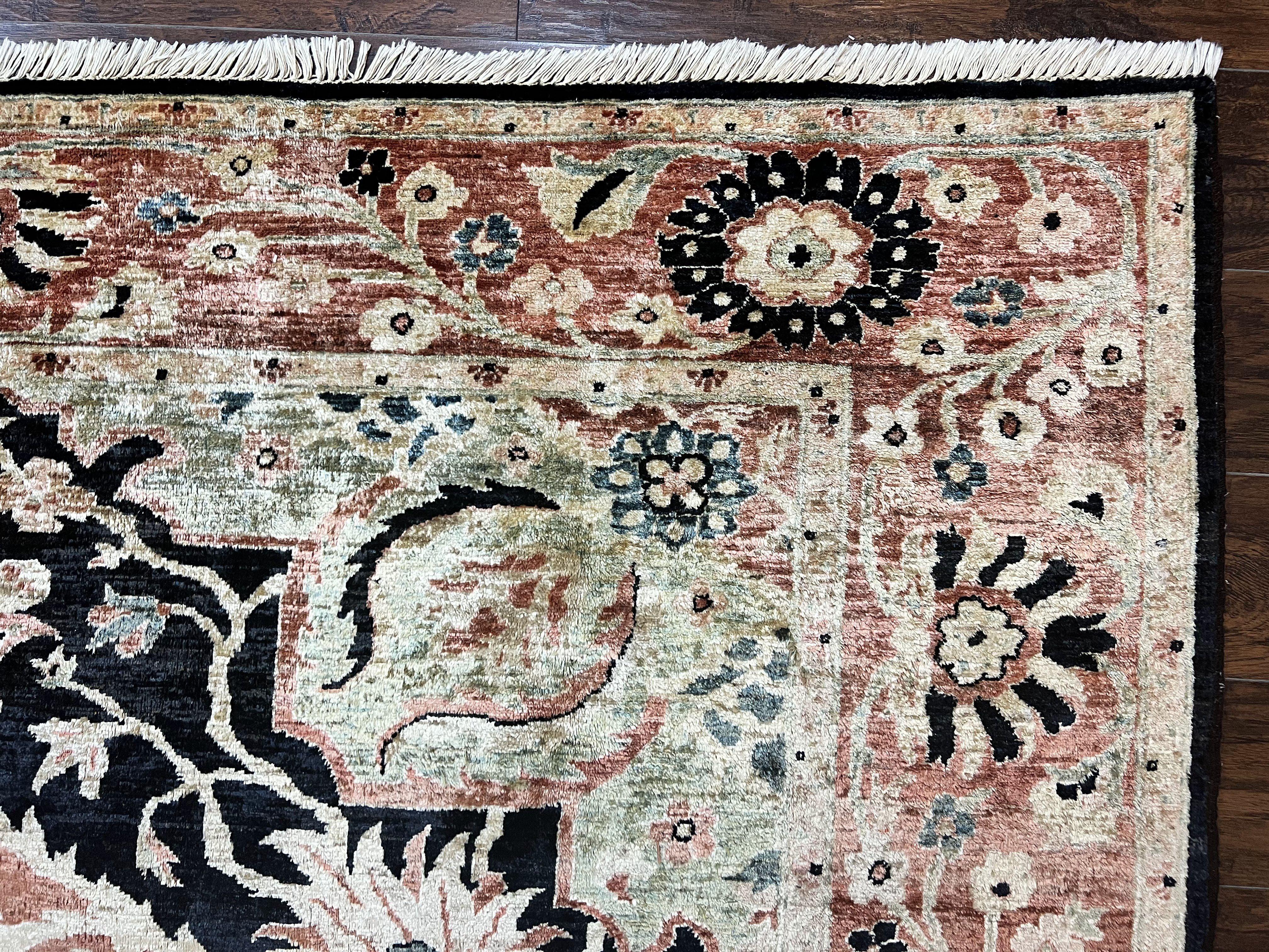 Pak Persian Rug 8x10, Pakistani Mahal Sultanabad Carpet, Signature from Master Weaver, Shiny Wool, Black Red Vintage Handmade Medallion Rug - Jewel Rugs