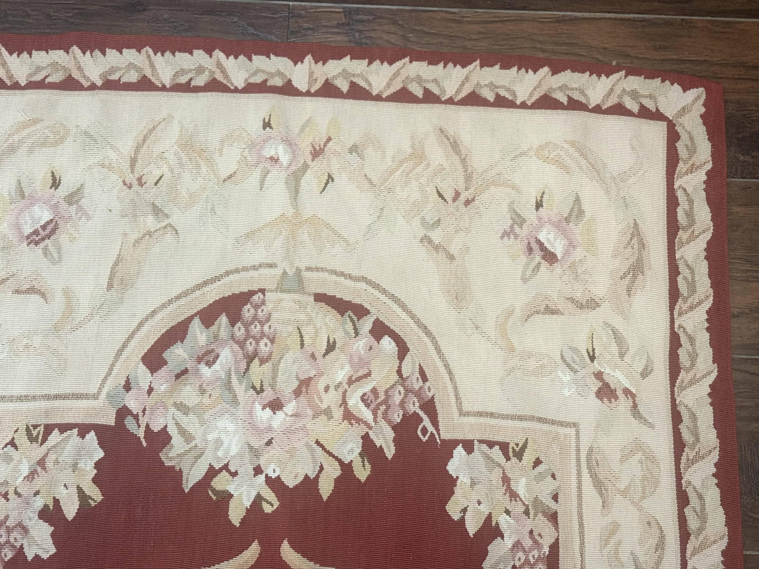 Aubusson Runner Rug 3x10, European Design, Red and Beige, Elegant, Handmade Wool Rug - Jewel Rugs