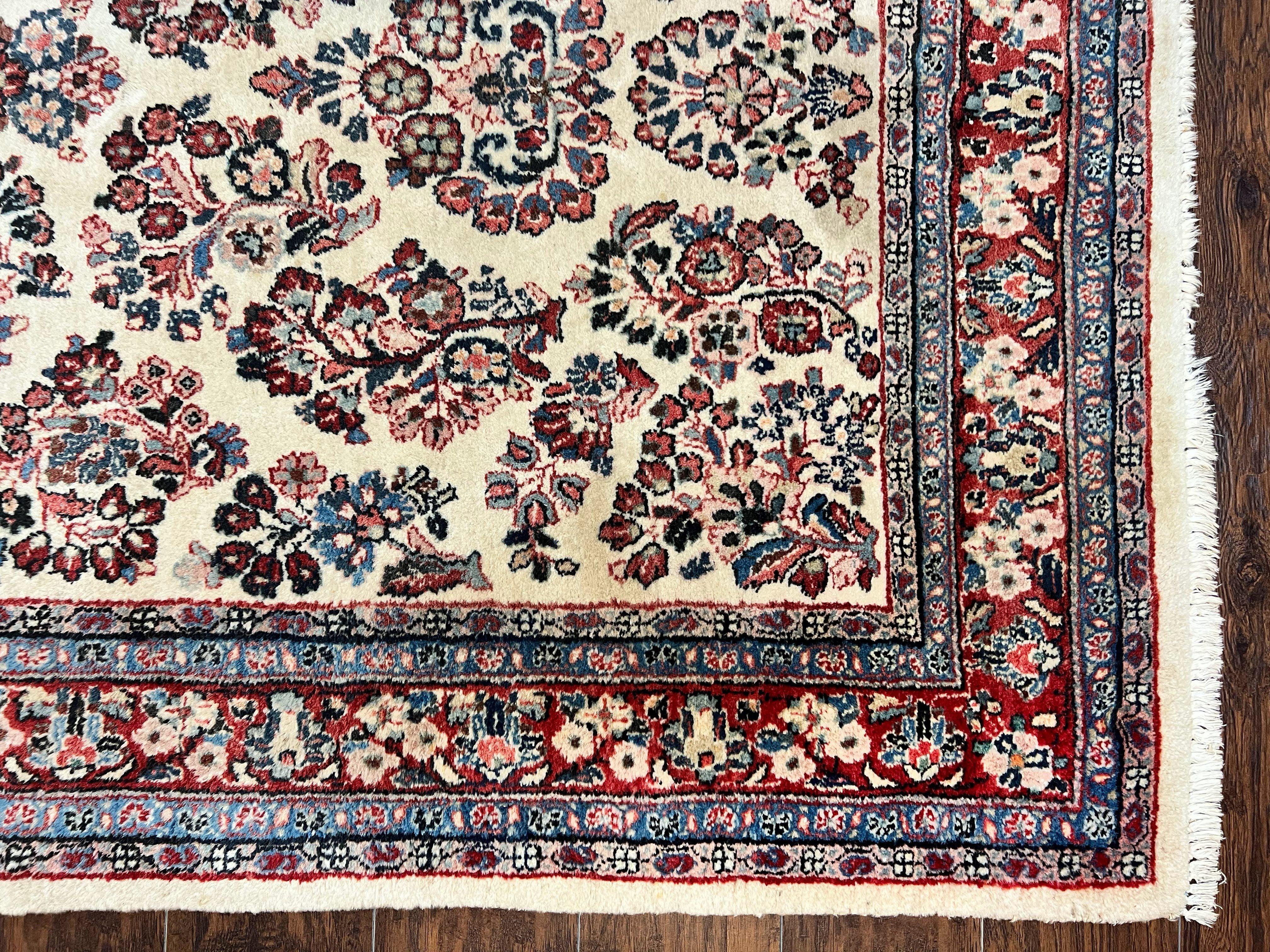 Persian Sarouk Rug 5x11, Wool Hand Knotted Antique Carpet, Ivory, Floral Allover Oriental Rug, 5 x 11 Traditional Oriental Rug - Jewel Rugs
