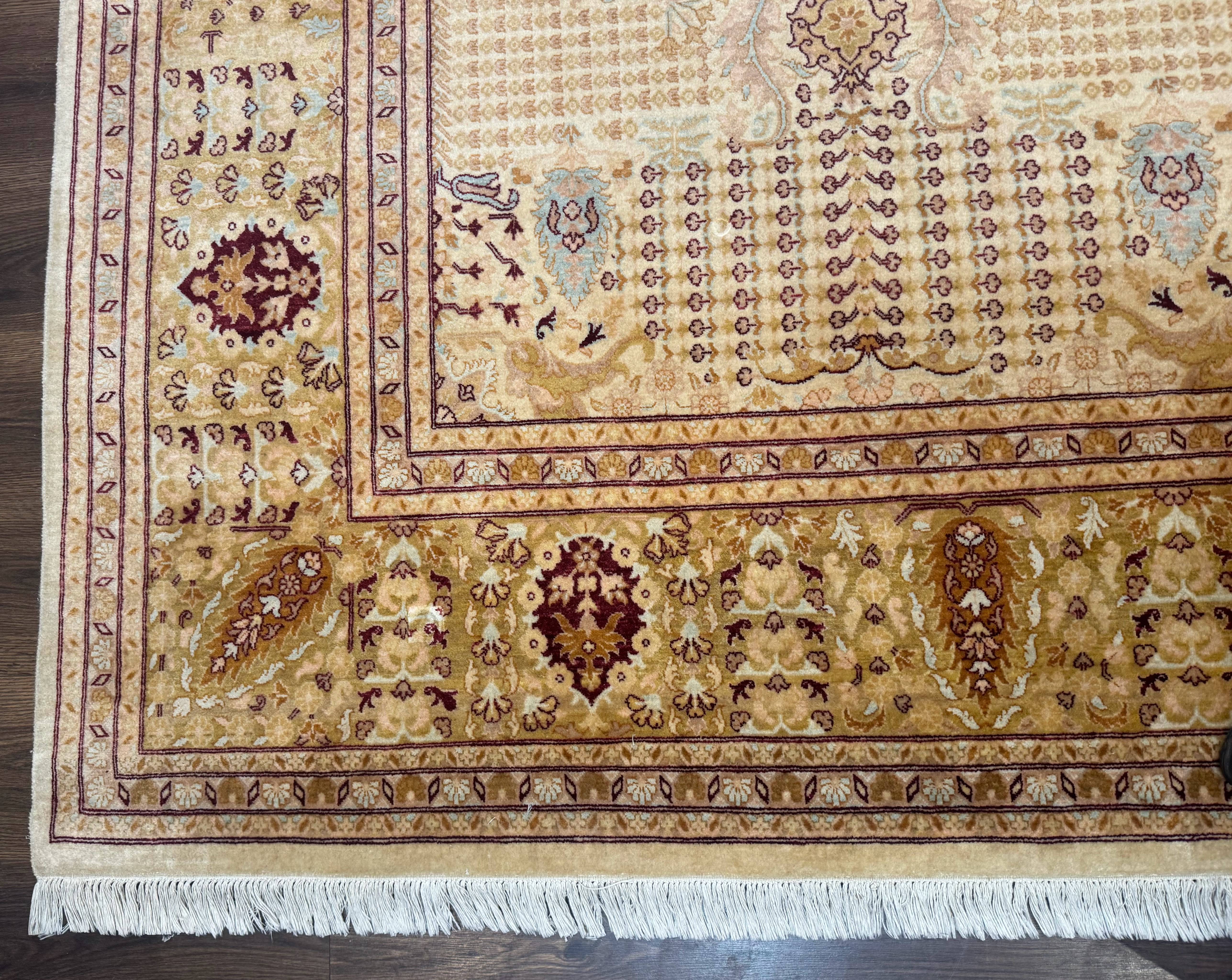 Pakistani Carpet 9x12, Finely Hand Knotted 270 KPSI, Cream, Allover Pattern - Jewel Rugs
