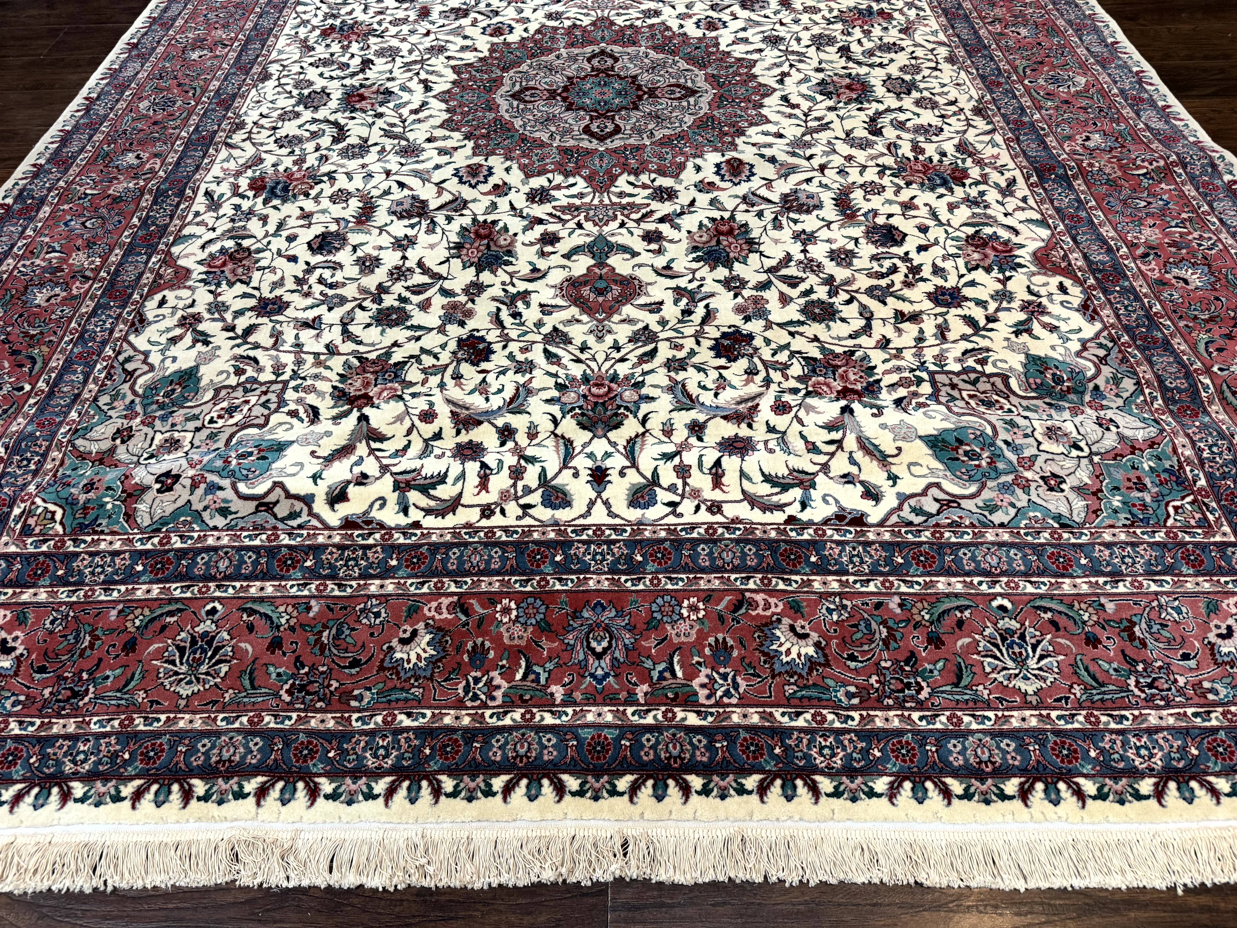 Sino Persian Rug 9x12, Fine 260 KPSI, Floral Medallion, Ivory and Rose-Red - Jewel Rugs