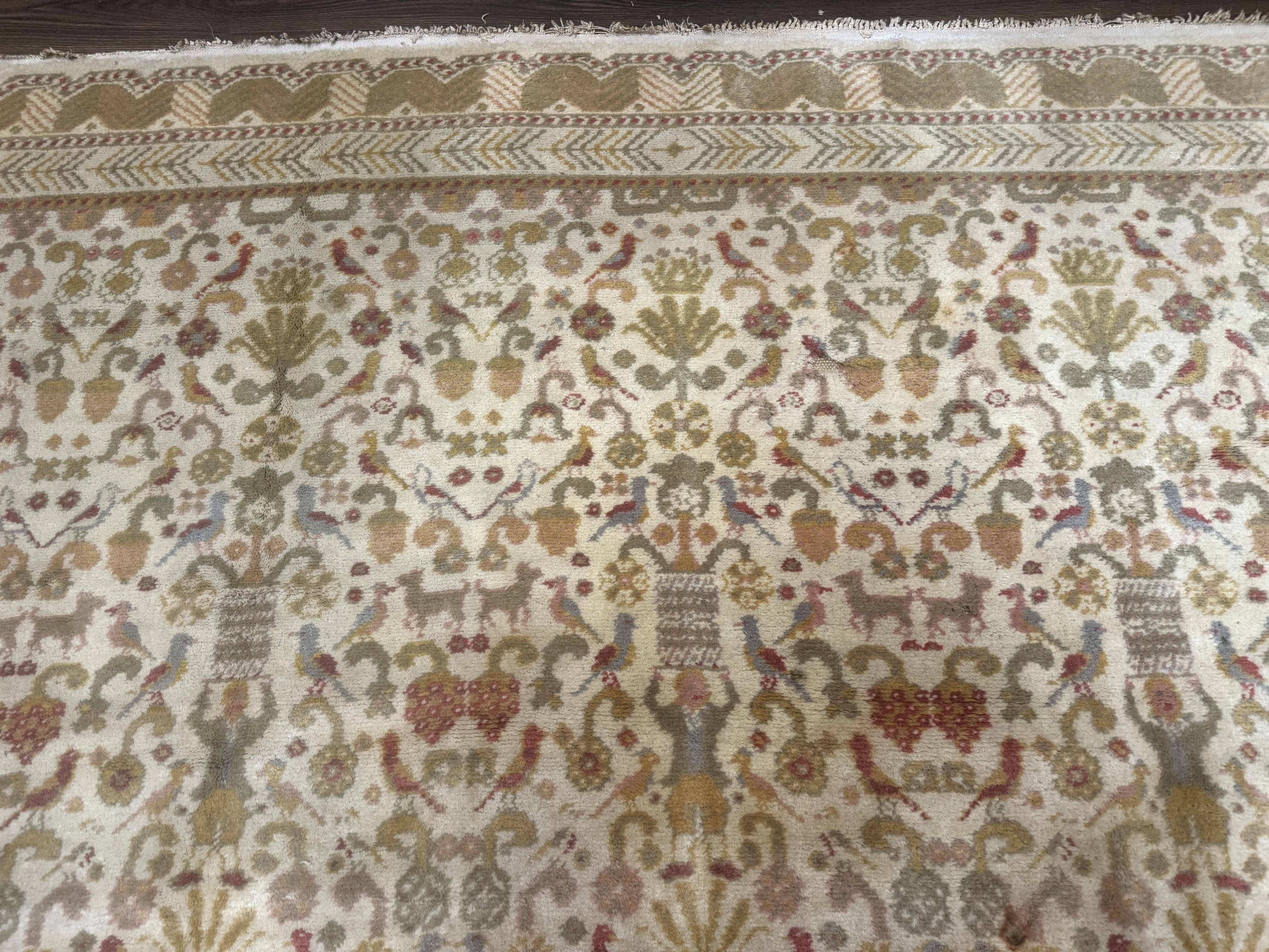 Large Spanish Portuguese Rug 9x15, Beige, Vintage, Allover Pattern, Wool - Jewel Rugs