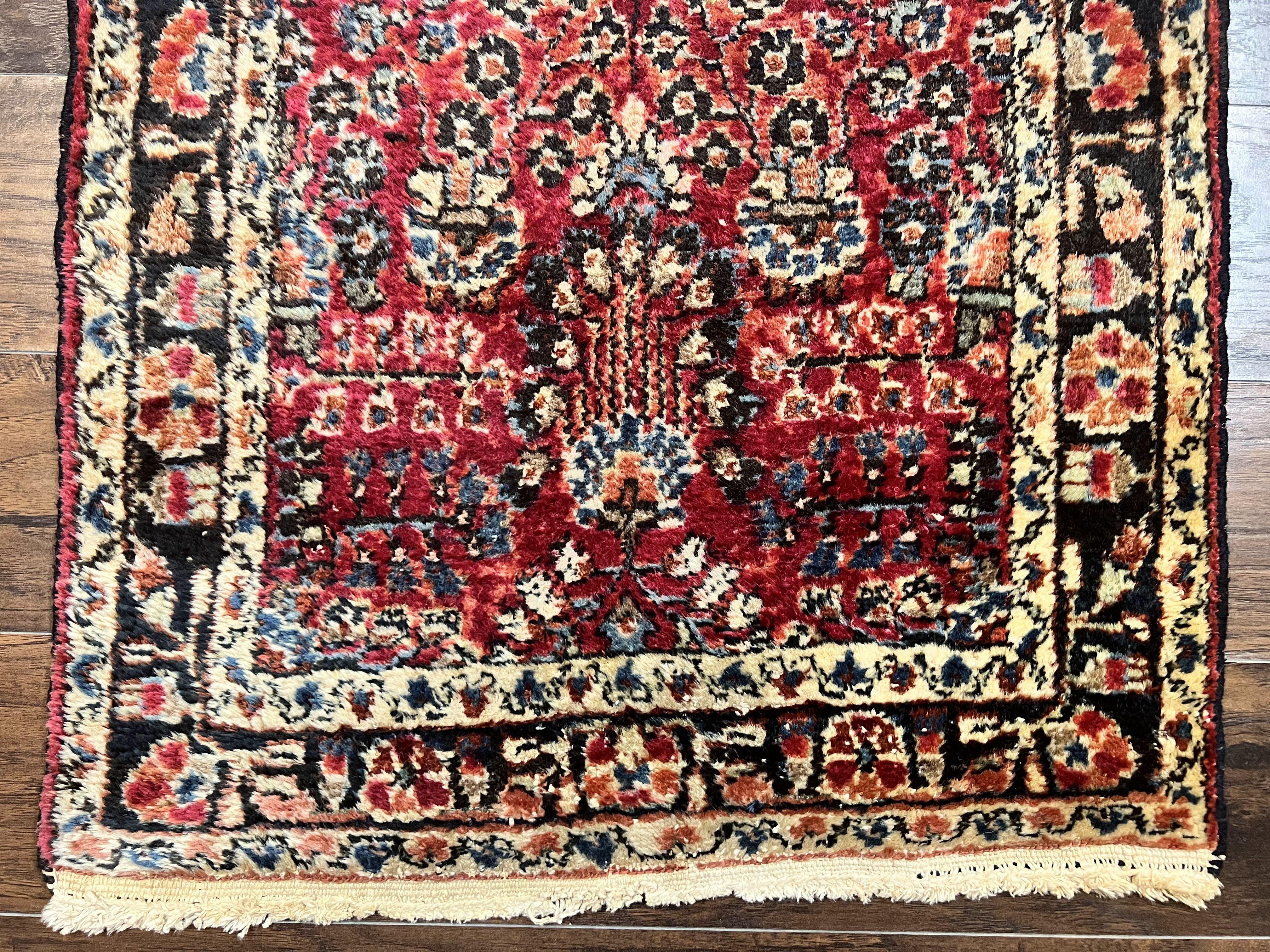 Antique Persian Runner Rug 2.9 x 17, Rare Sarouk Runner, Handmade Wool Rug for Hallway, Red, Floral - Jewel Rugs