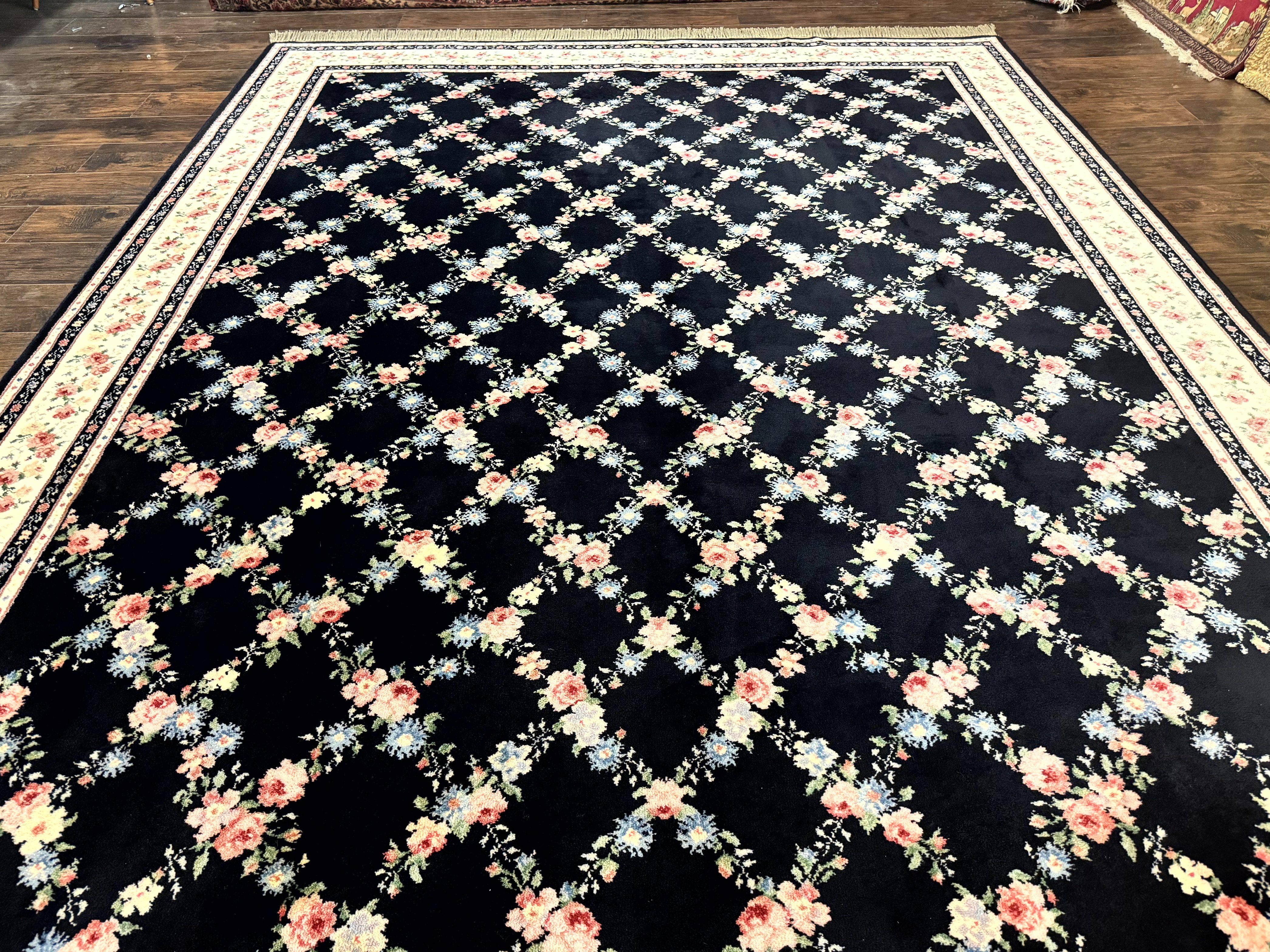 Karastan Rug 8.8 x 12, Garden of Eden #509/1270, Ebony Trellis, Vintage Discontinued Wool Pile Karastan Carpet - Jewel Rugs