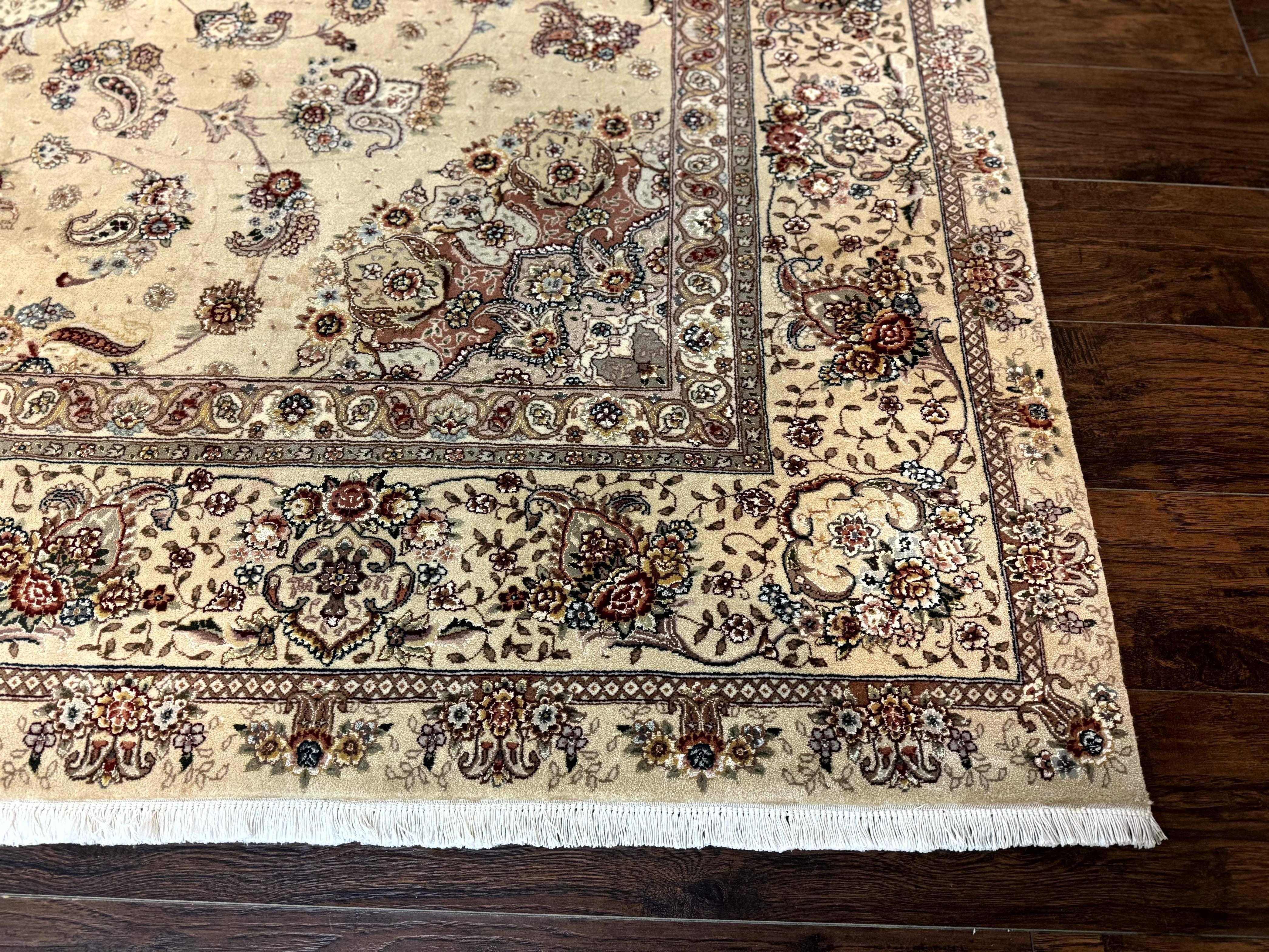 Sino Persian Rug 8x10, Wool and Silk Highlights, 290 KPSI, Floral Medallion - Jewel Rugs