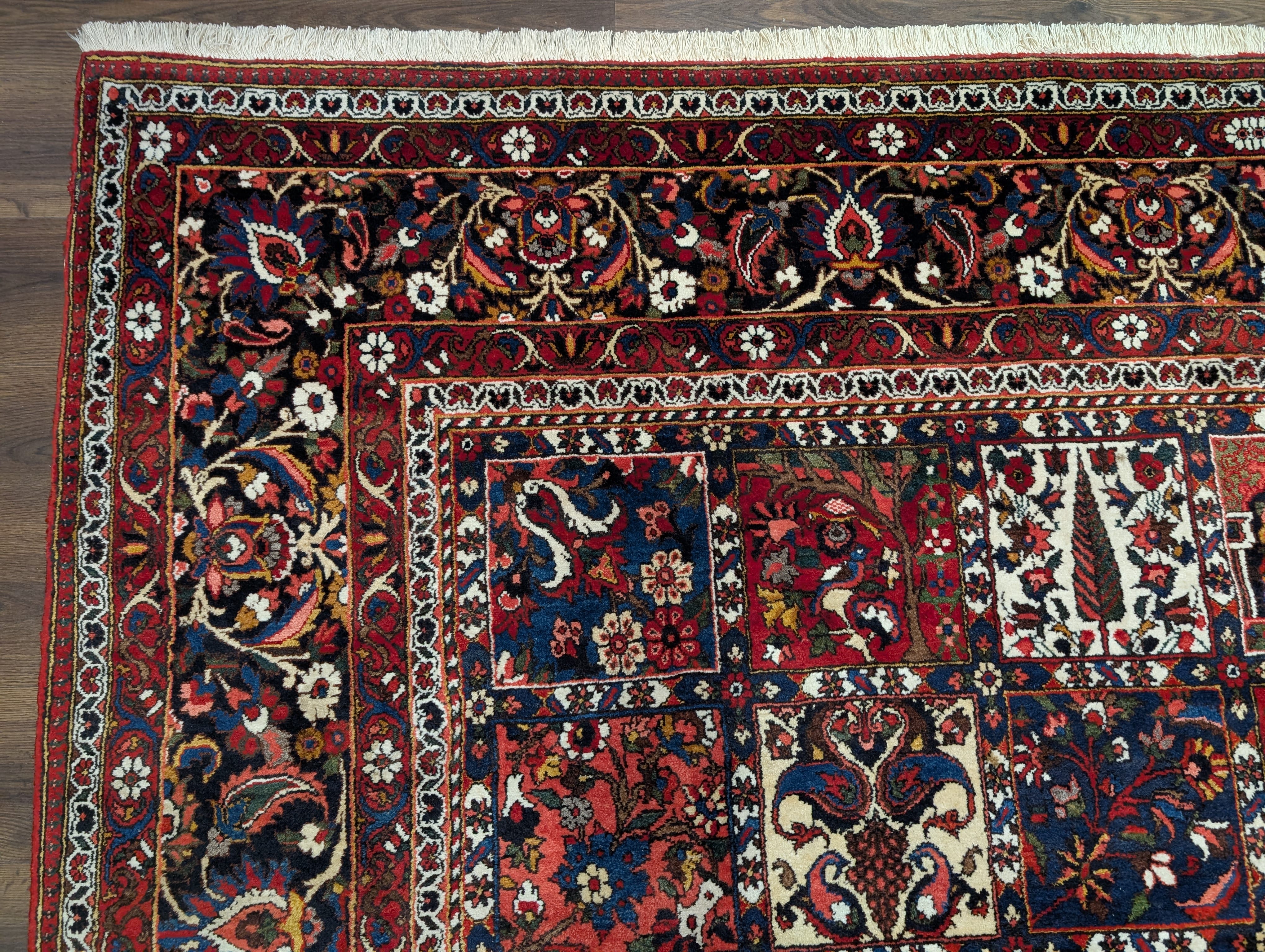 Persian Bakhtiari Panel Design Rug 10x13 – Red, Navy & Ivory, Wool - Jewel Rugs