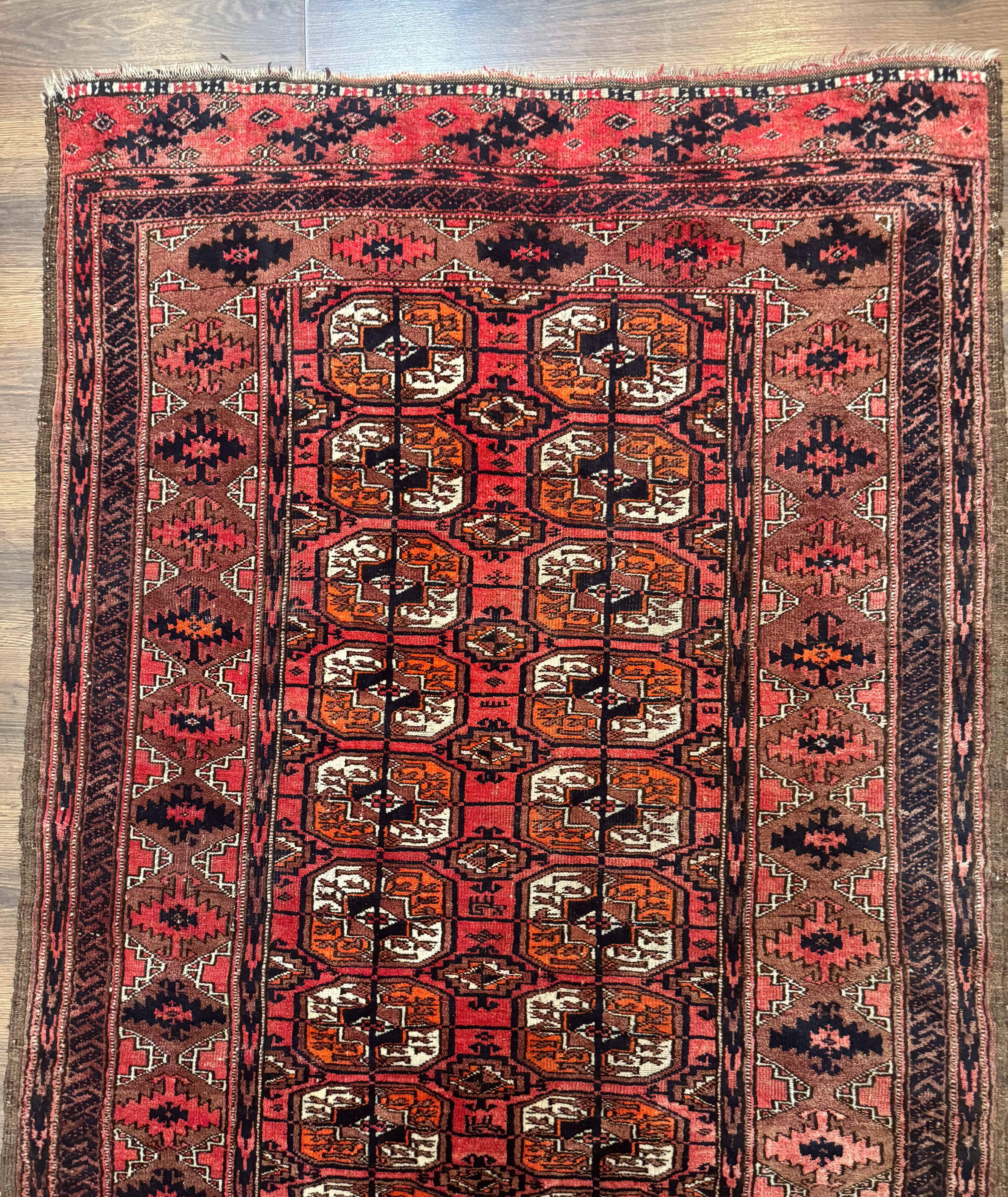 Antique Turkoman Rug 3.7 x 6.7, Red, Wool Runner Rug - Jewel Rugs