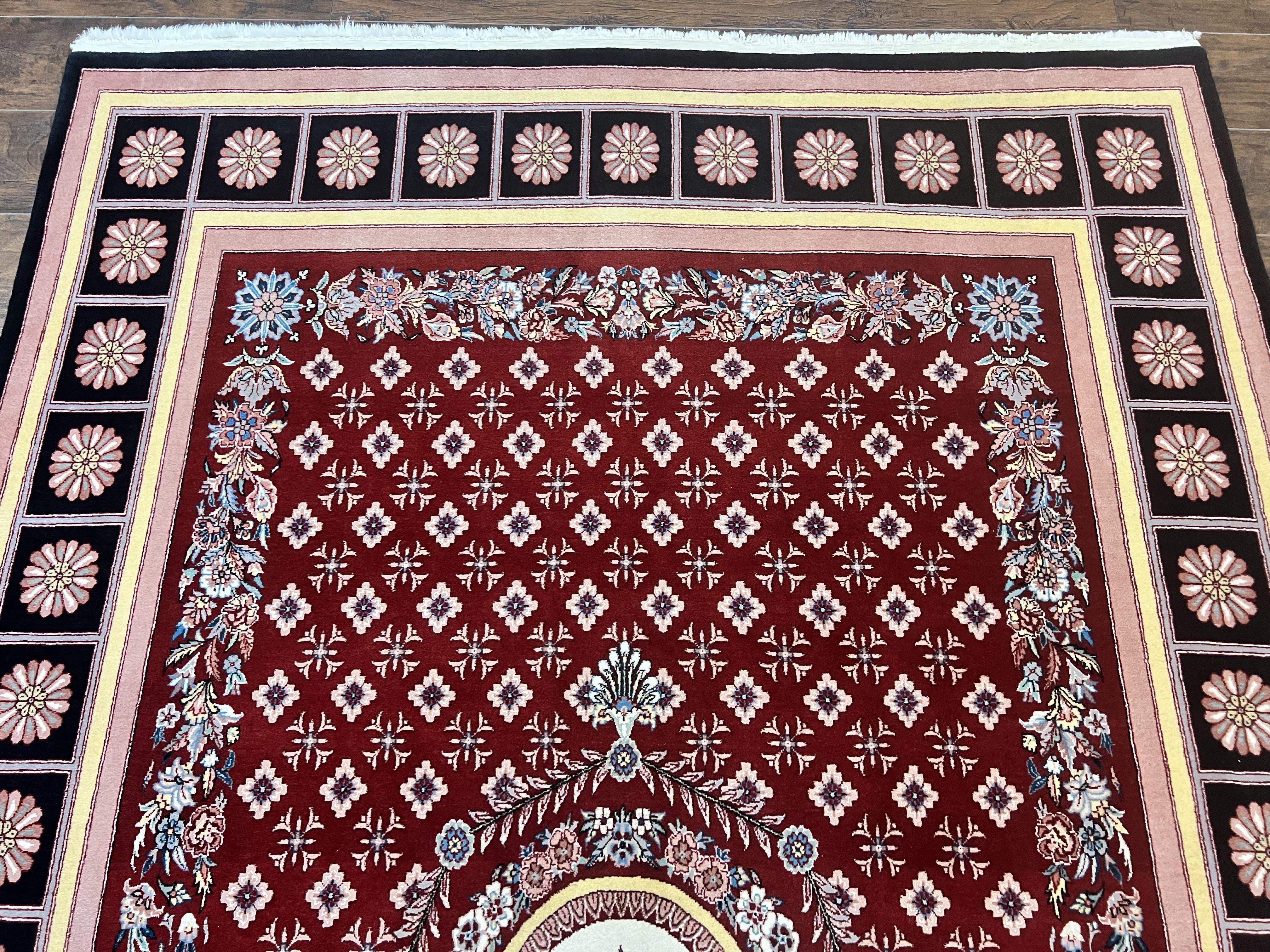 Pakistani Rug 6x9, European Aubusson Design, Wool Handmade Vintage Carpet, Dark Red, 6 x 9 Medium Sized Rug - Jewel Rugs
