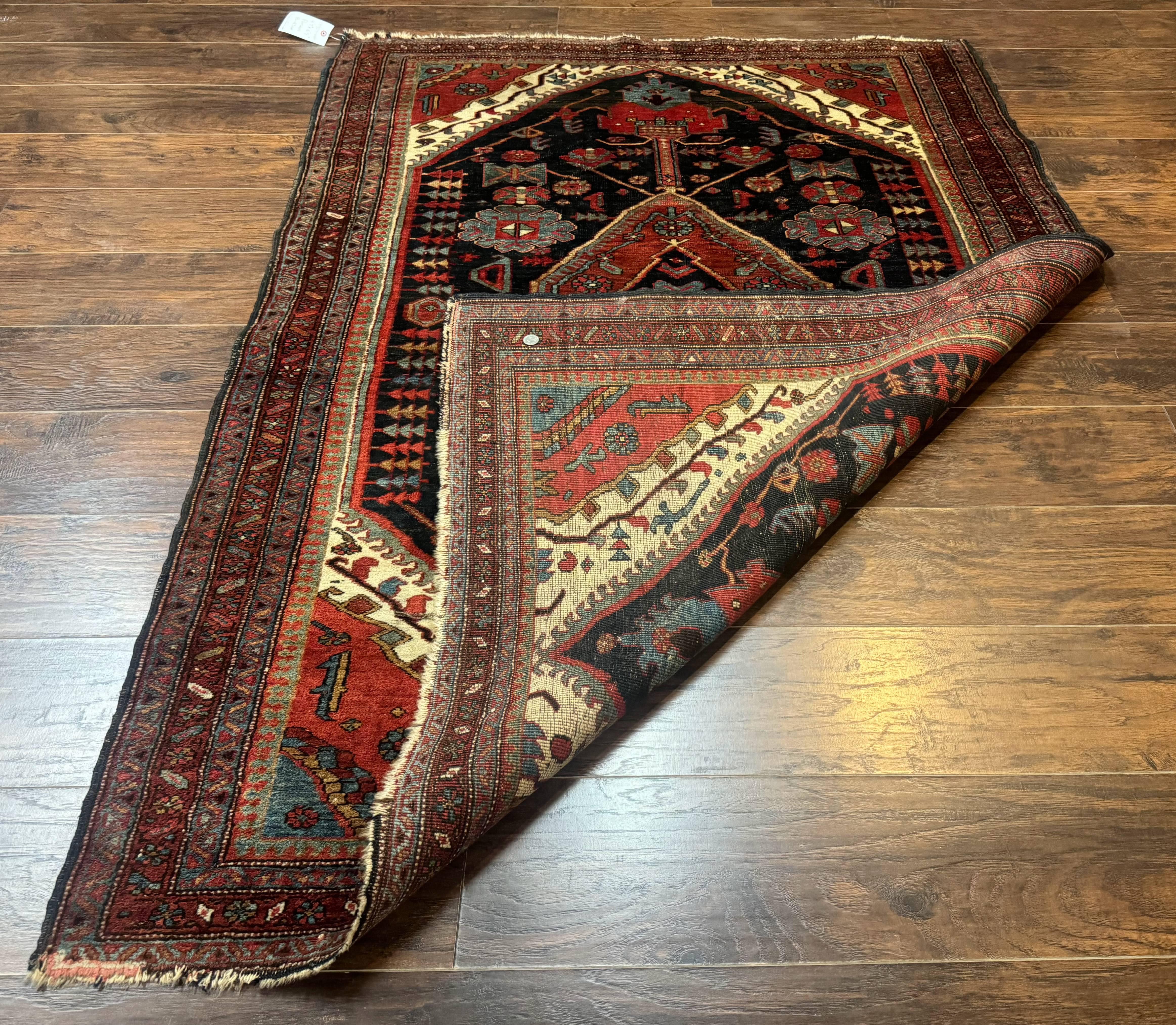 Antique Persian Bidjar Rug 5x6, Navy Blue and Red, Persian Tribal Rug - Jewel Rugs