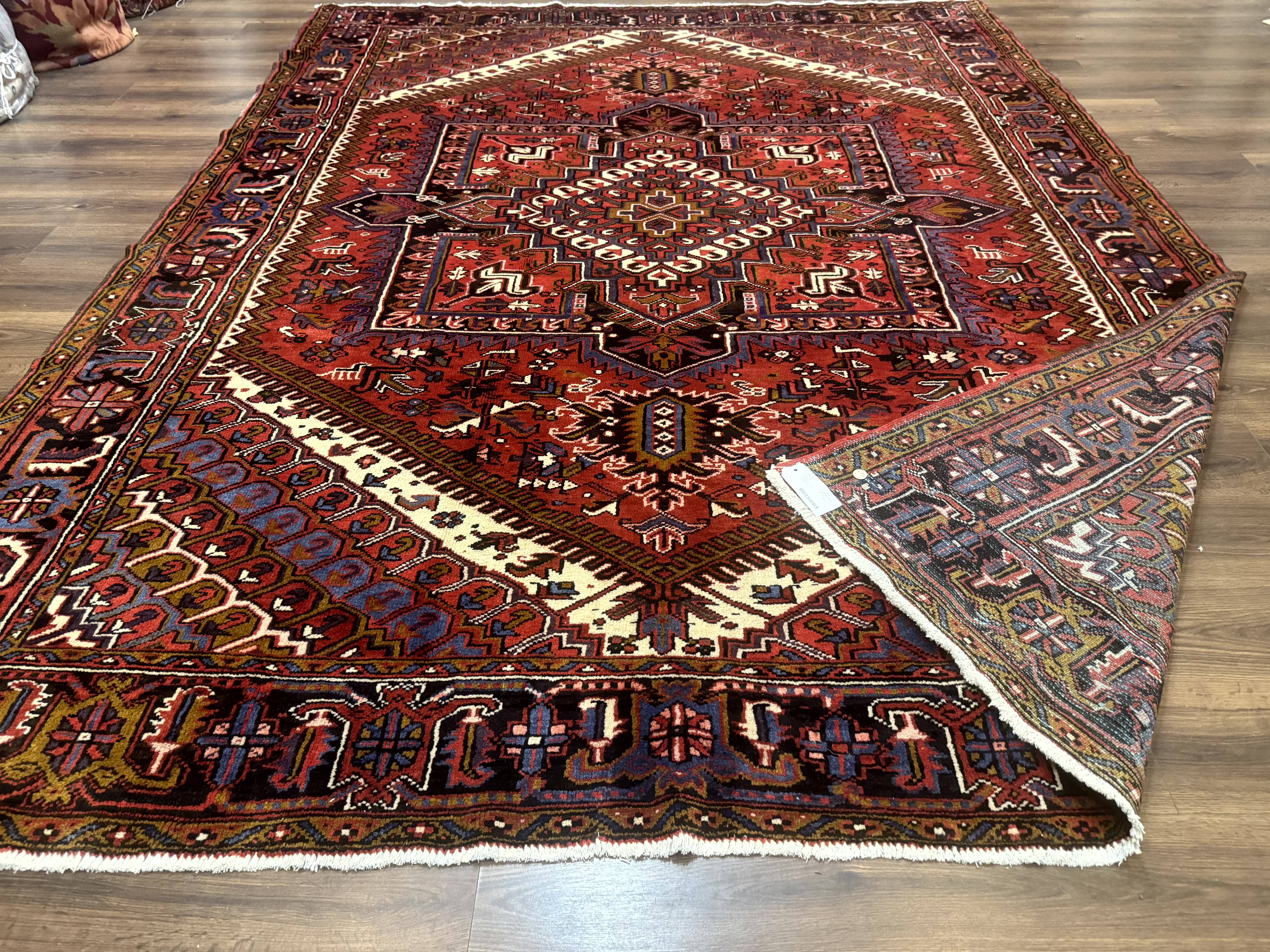 Persian Heriz Rug 8.6 x 11, Geometric Design, Red, Vintage - Jewel Rugs