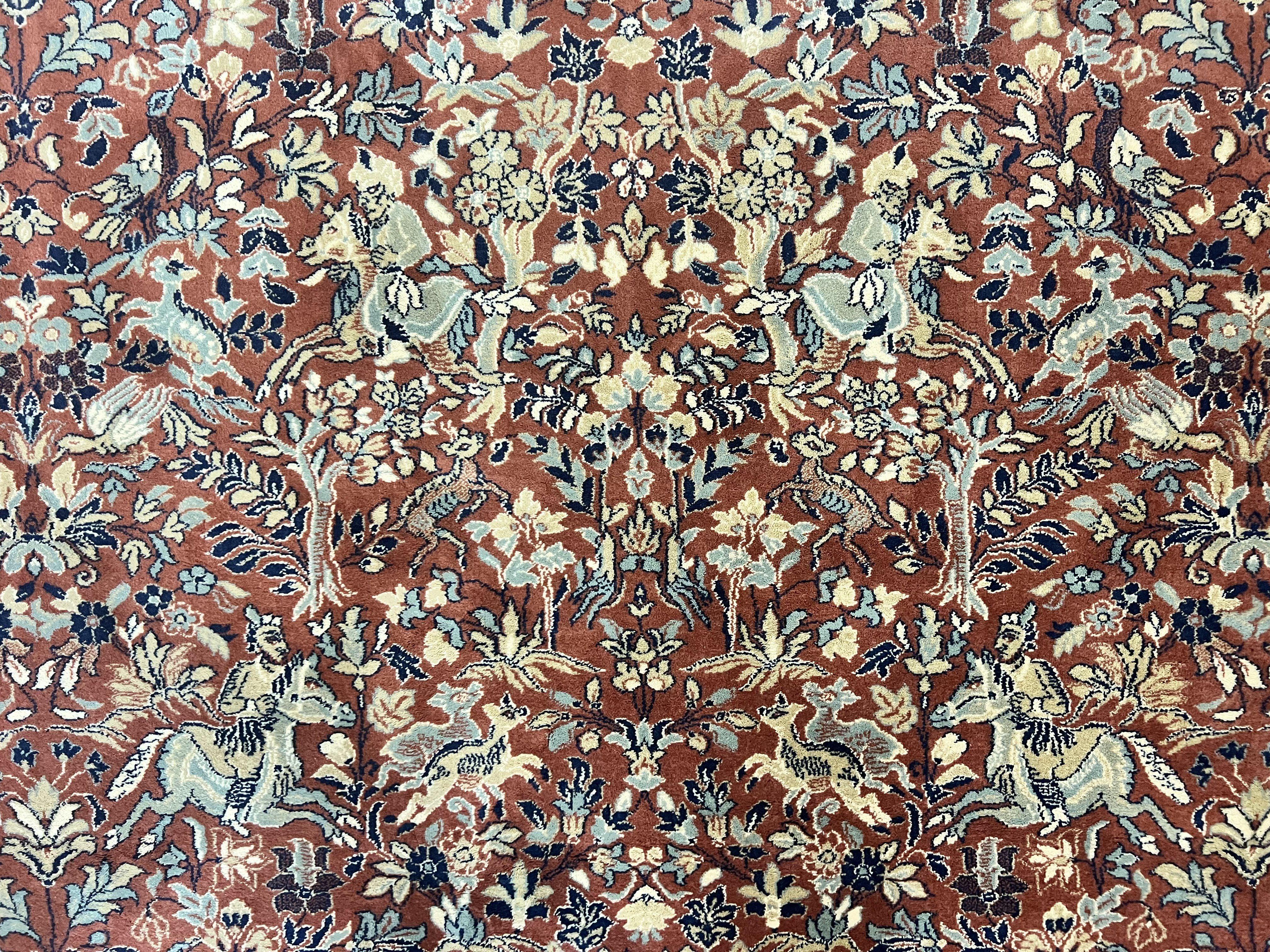 Persian Rug 10 x 13.6, Hunting Scene Rug, Large Wool Carpet, Vintage Couristan Belgium Power Loomed Rug, Red and Beige - Jewel Rugs