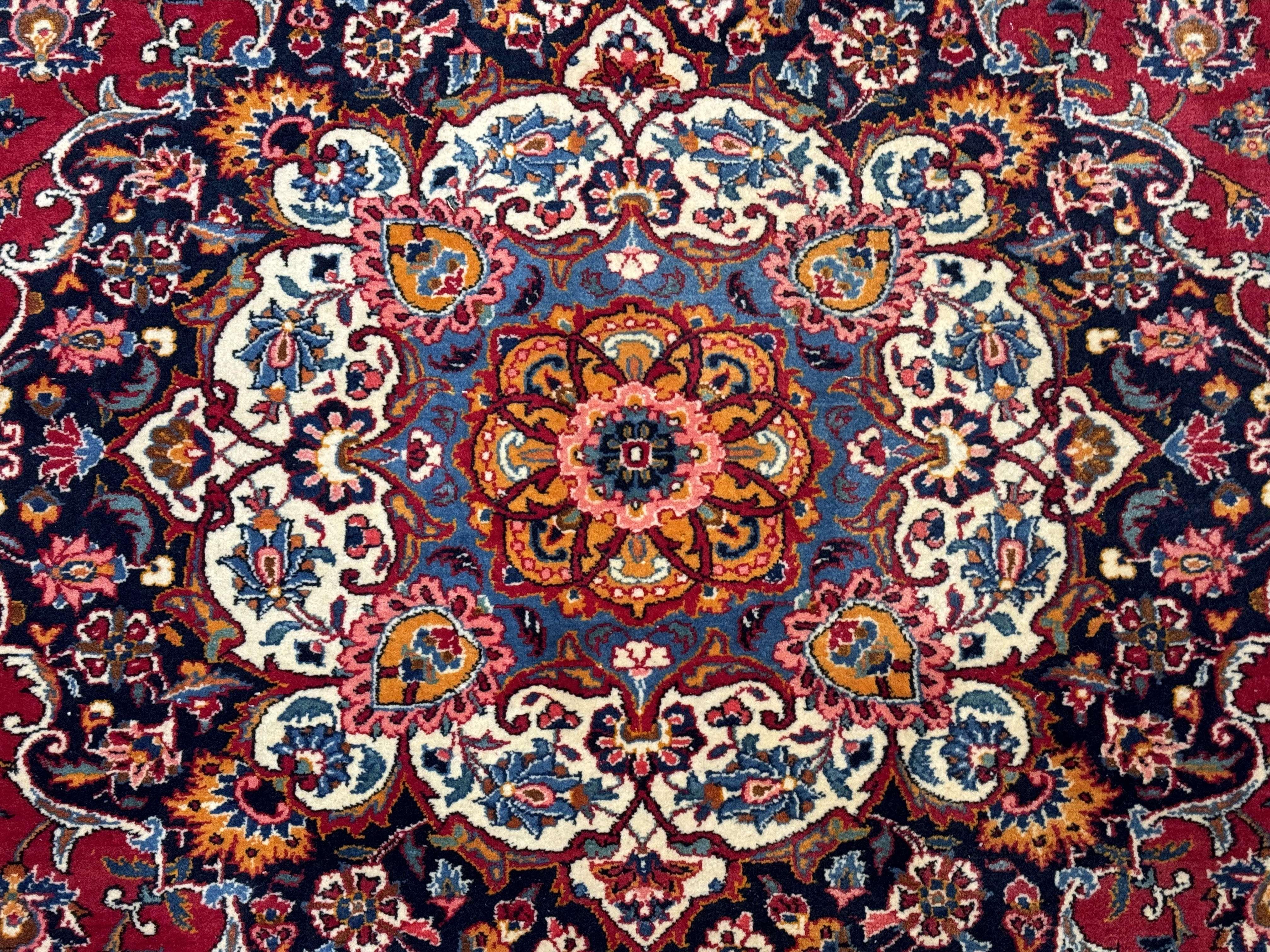 Large Persian Kashan Rug 11x14, Traditional Persian Carpet, Wool, Fine 250 KPSI, Red Navy Blue - Jewel Rugs